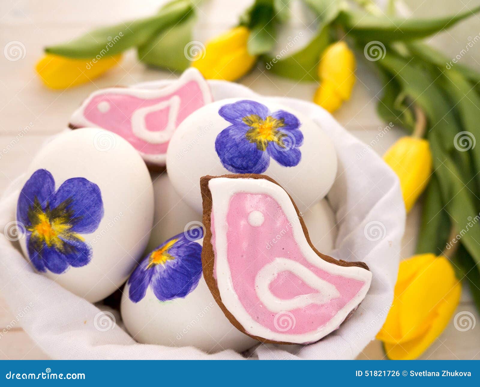 Painted Easter Eggs and Cookies Stock Photo Image of spring, yellow