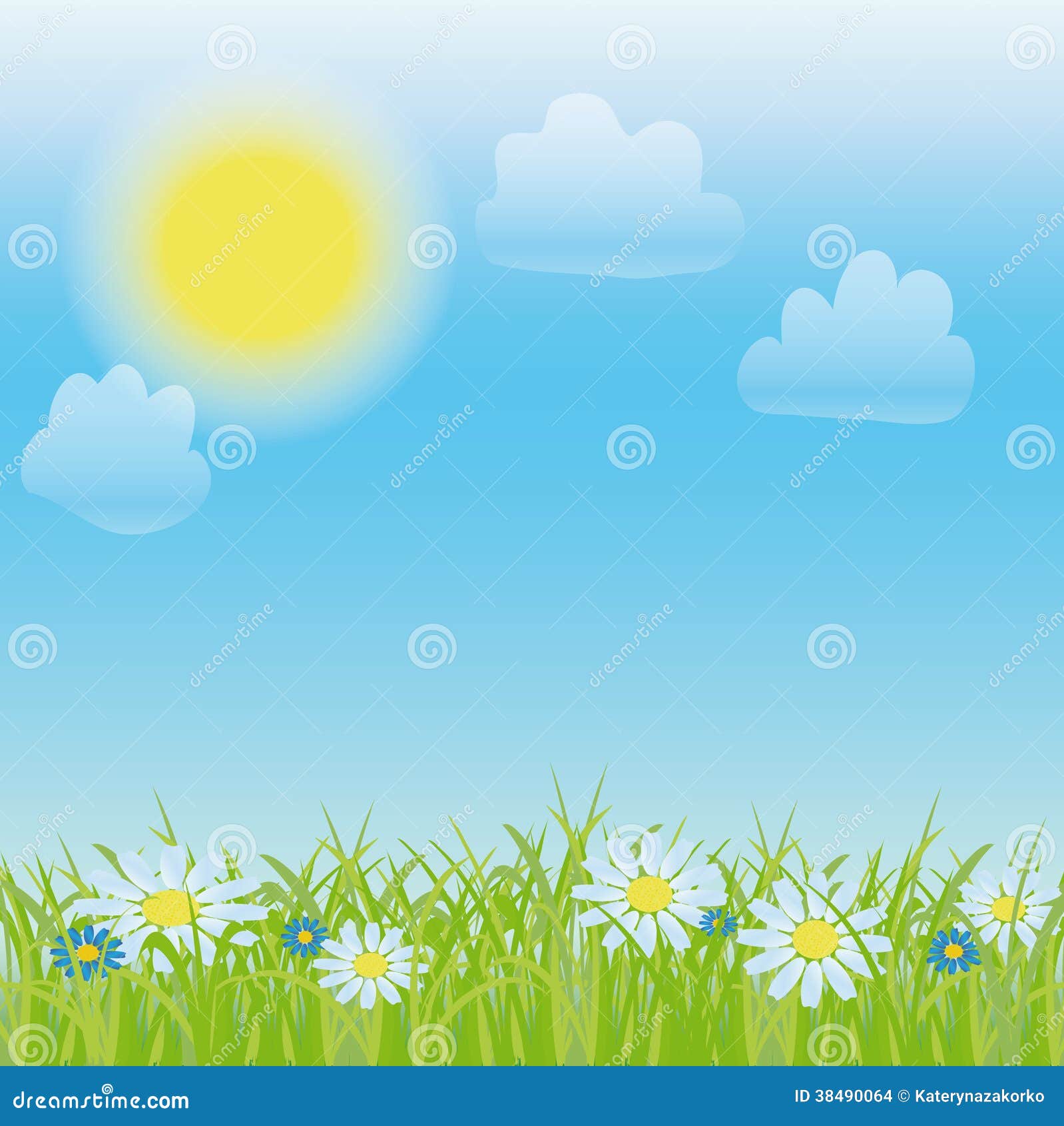 Painted Grass, Flowers and Sky Stock Vector - Illustration of ornate ...