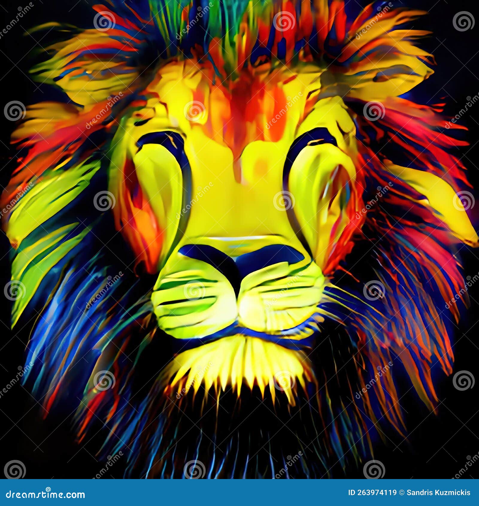 Painted Multicolored Lion Head. Generative AI Stock Illustration - Illustration of male, bright ...
