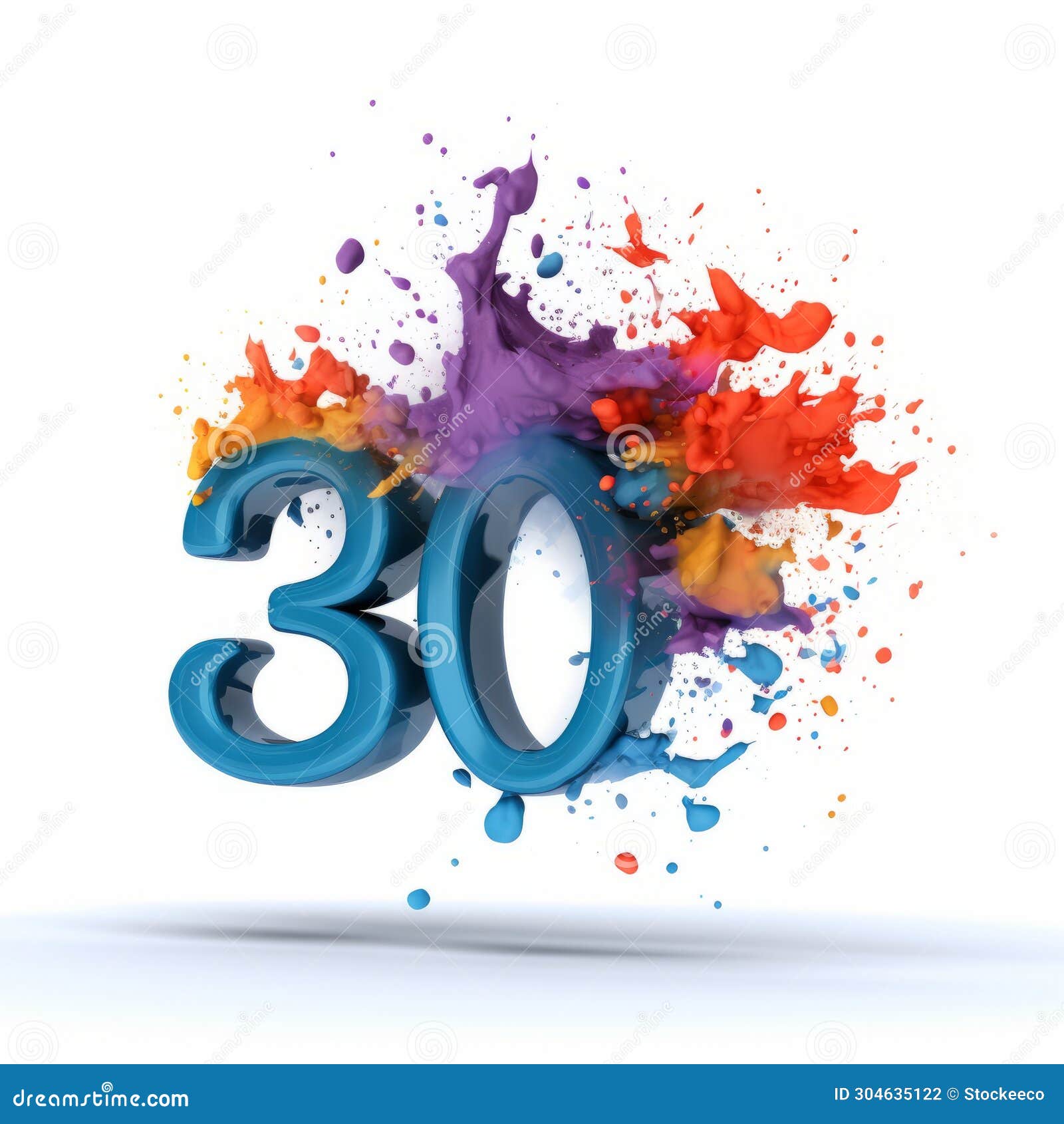 colorful number 30: highly detailed figure with explosive pigmentation