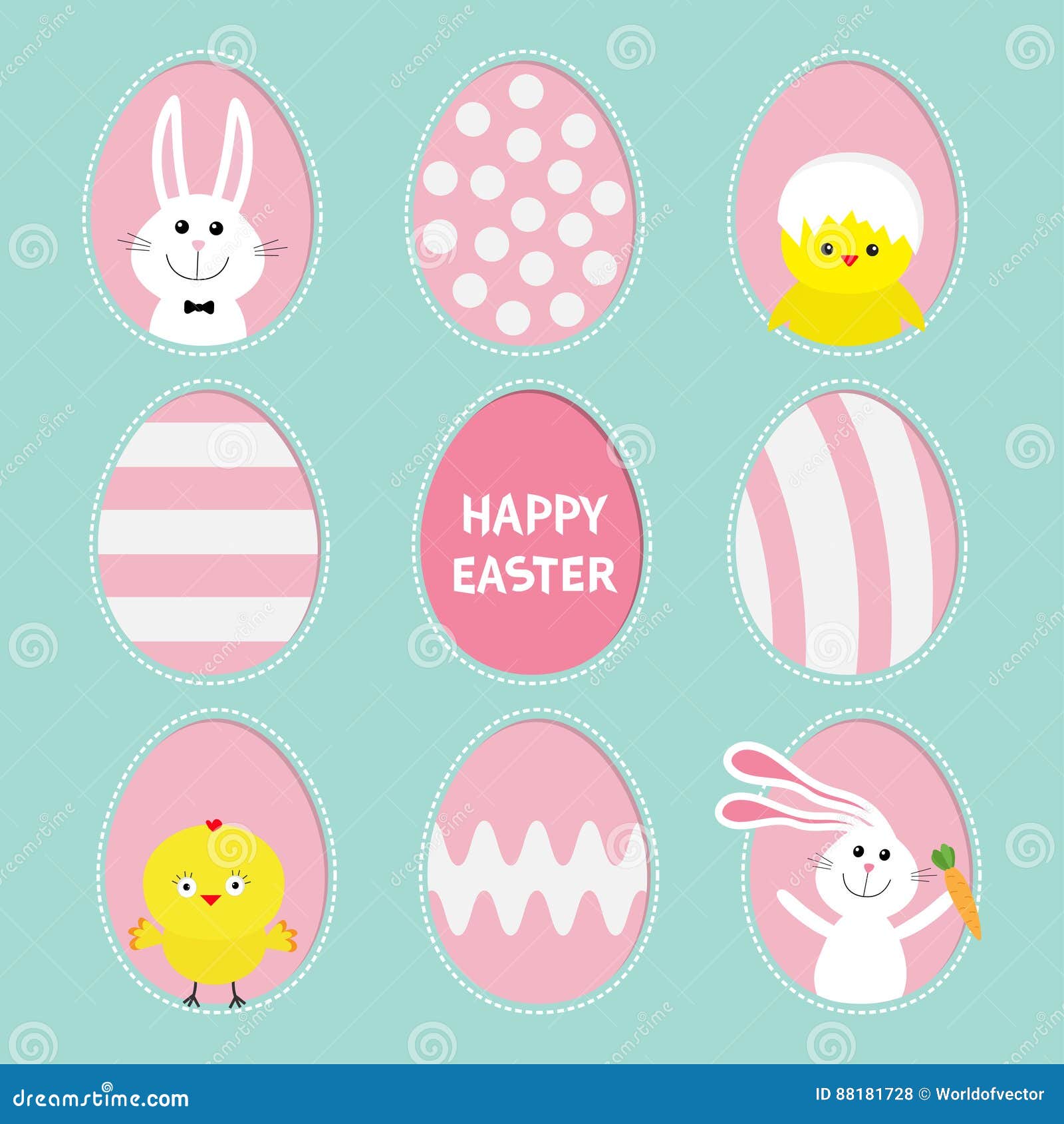 Painted Pattern Egg Frame Set Bunny Rabbit Hare Holding Carrot With Regard To Easter Chick Card Template