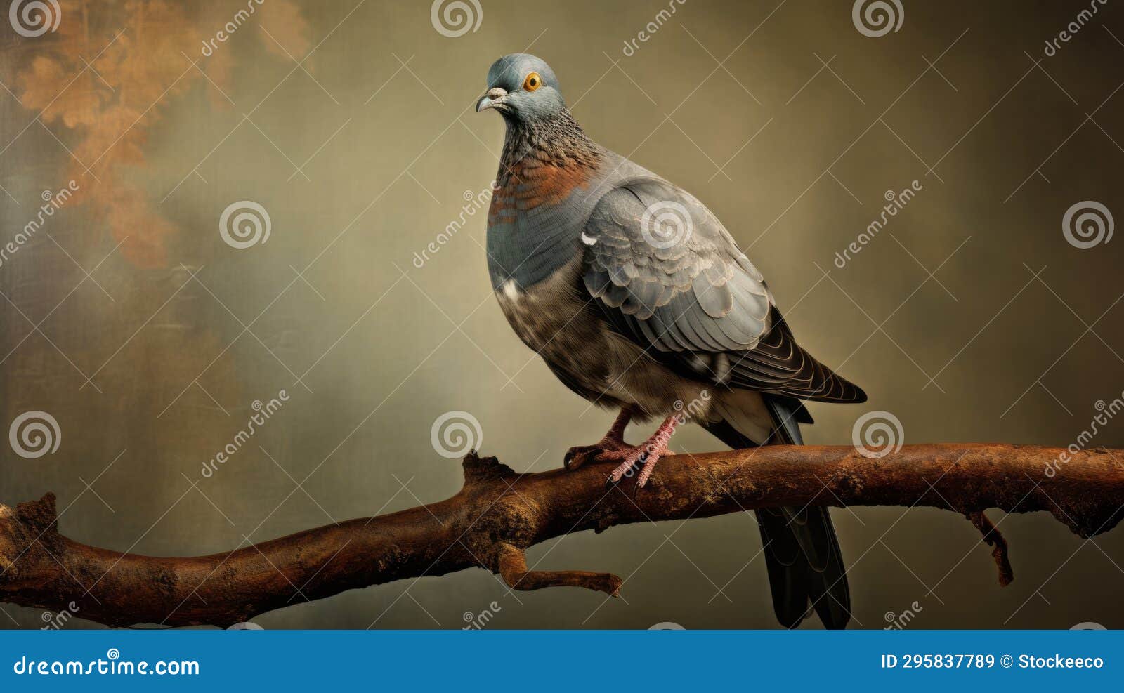 fine art portraiture: a muted pigeon on branch
