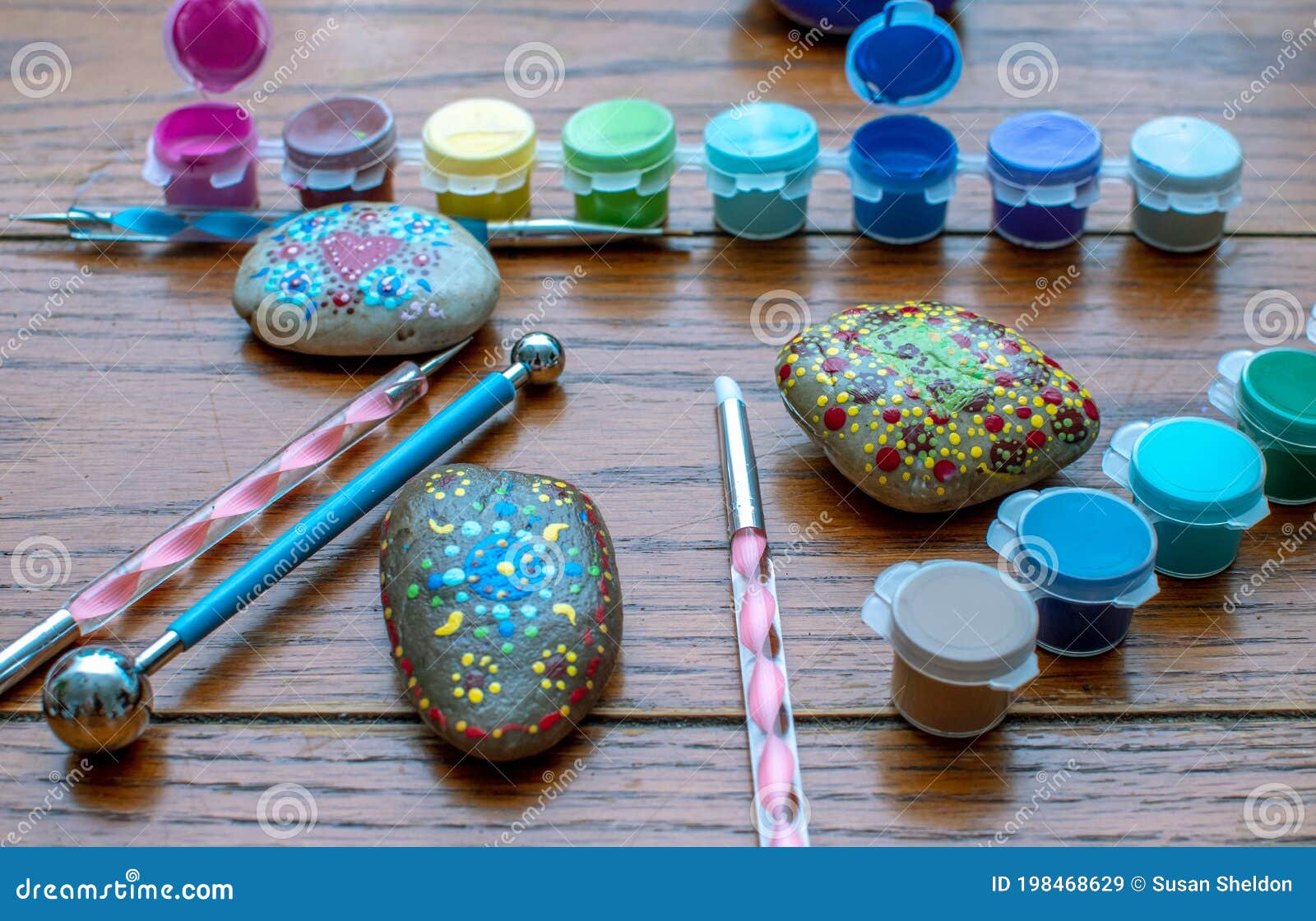 Painted Rocks with Brushes and Tools Stock Image Image of idea
