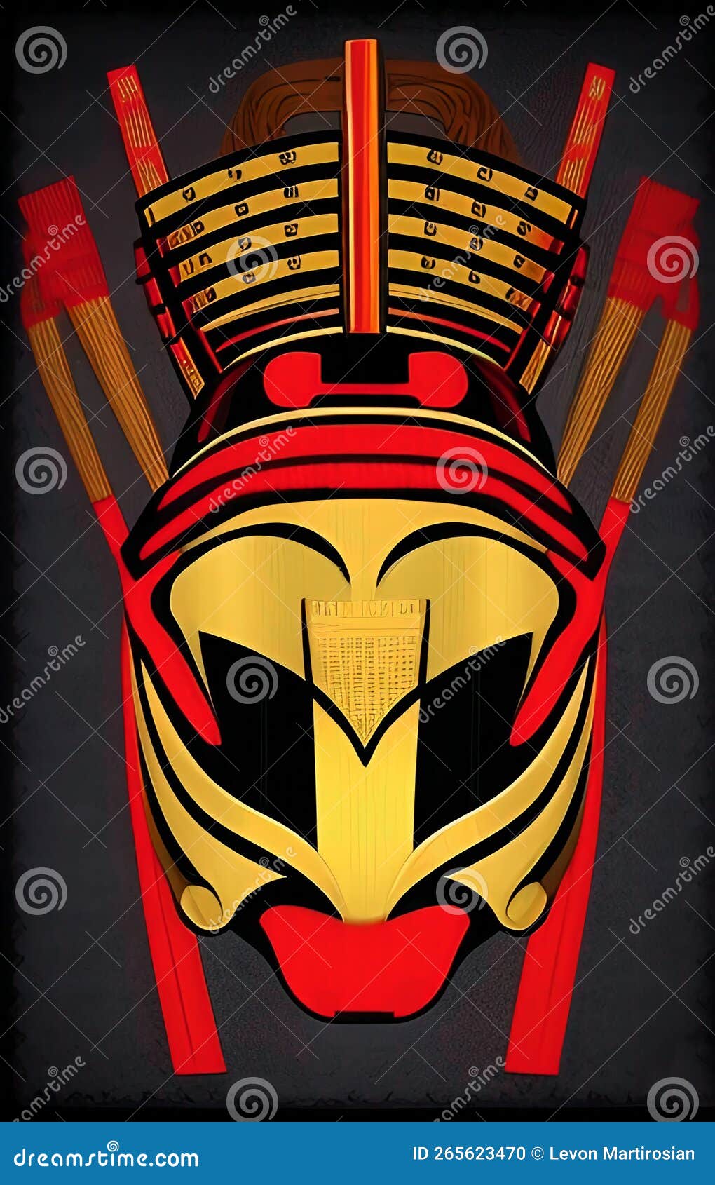 Painted Samurai Mask Close Up. Stock Illustration Illustration of