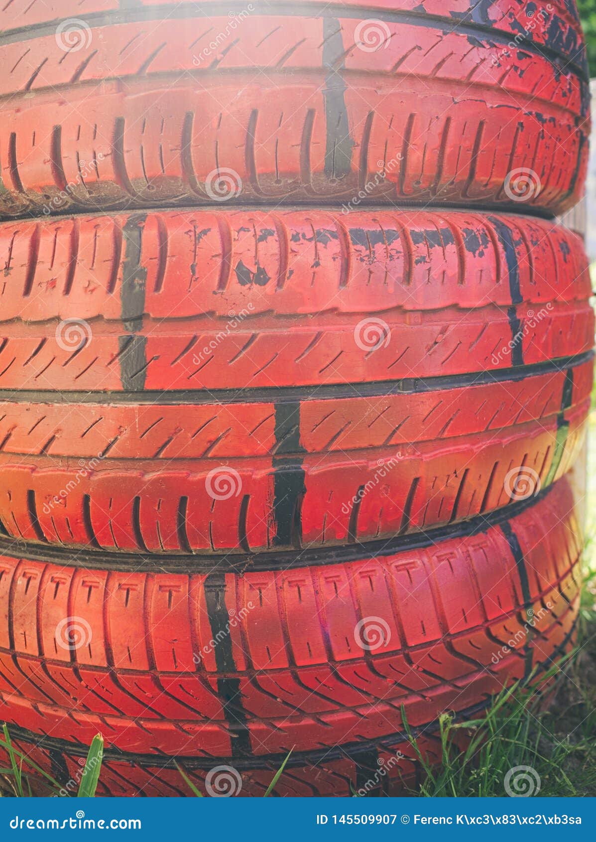 Painted Tires In The Garden Stock Image Image Of Home Natural