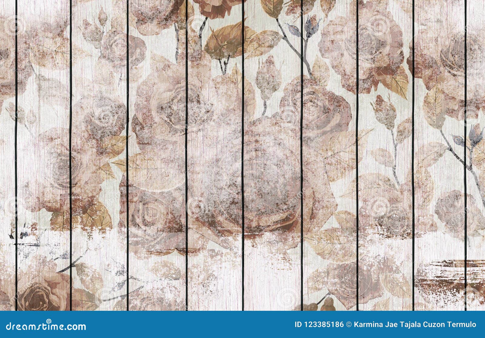 Painted Wood Background Wallpaper with Floral Design Stock Illustration ...