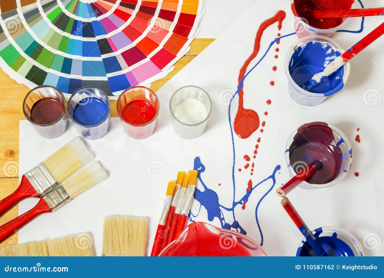 Painter And Decorator Work Table With House Project Color