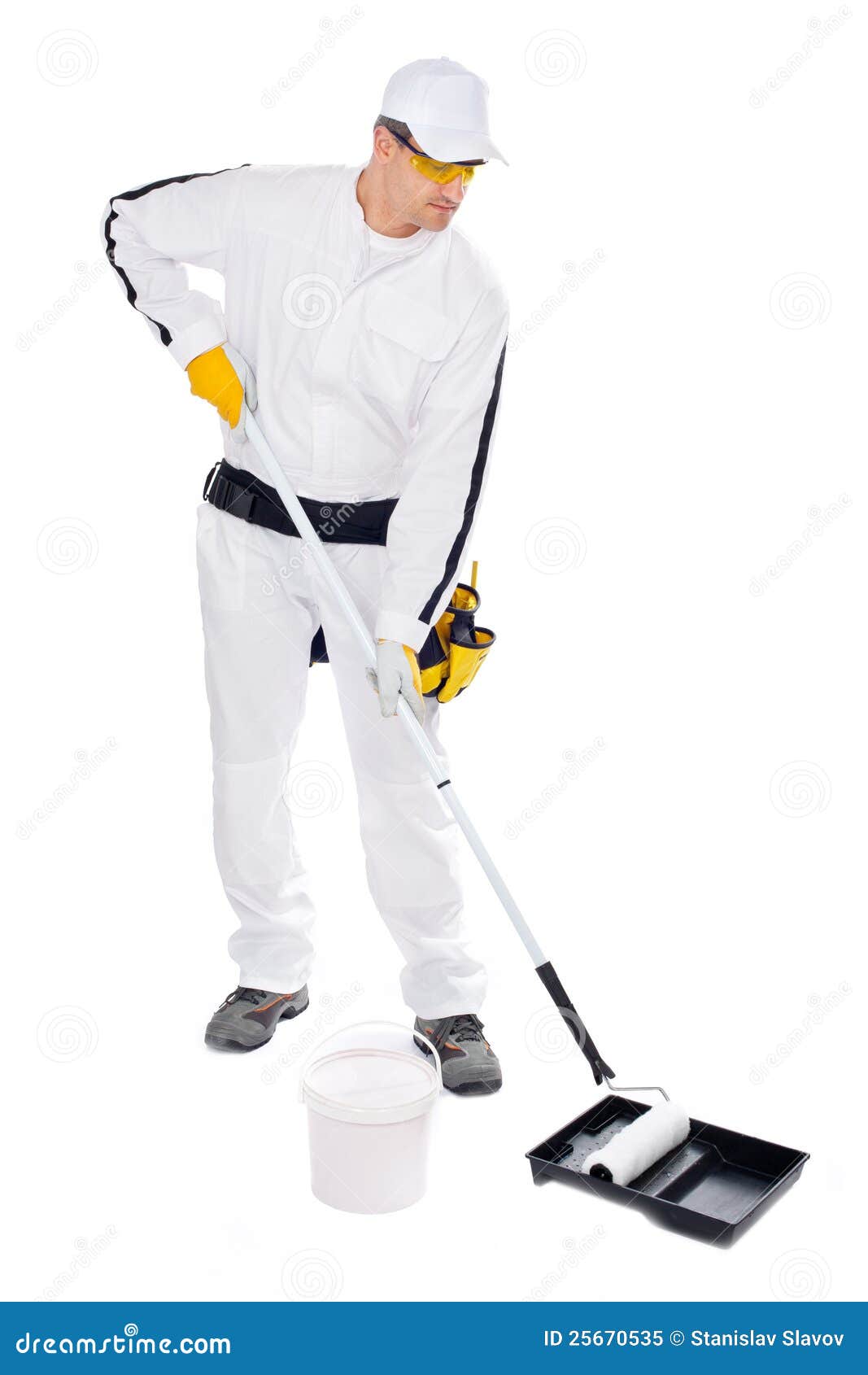 Painter Paint Roller Bucket On White Background Stock Image Image of