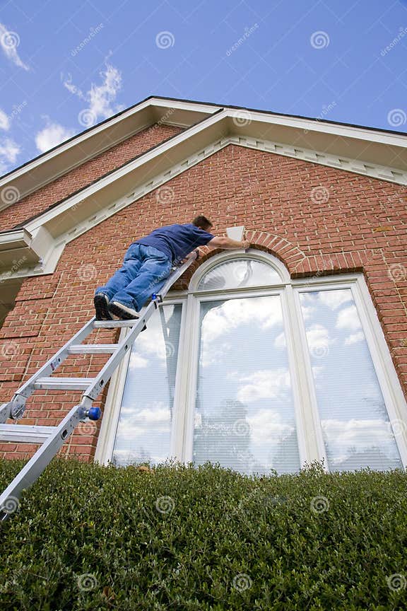 Painter Painting Trim Around Doors Windows Stock Photo Image of