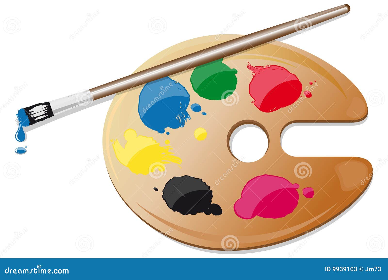 Painter Palette with Colors and Brush Stock Vector Illustration of