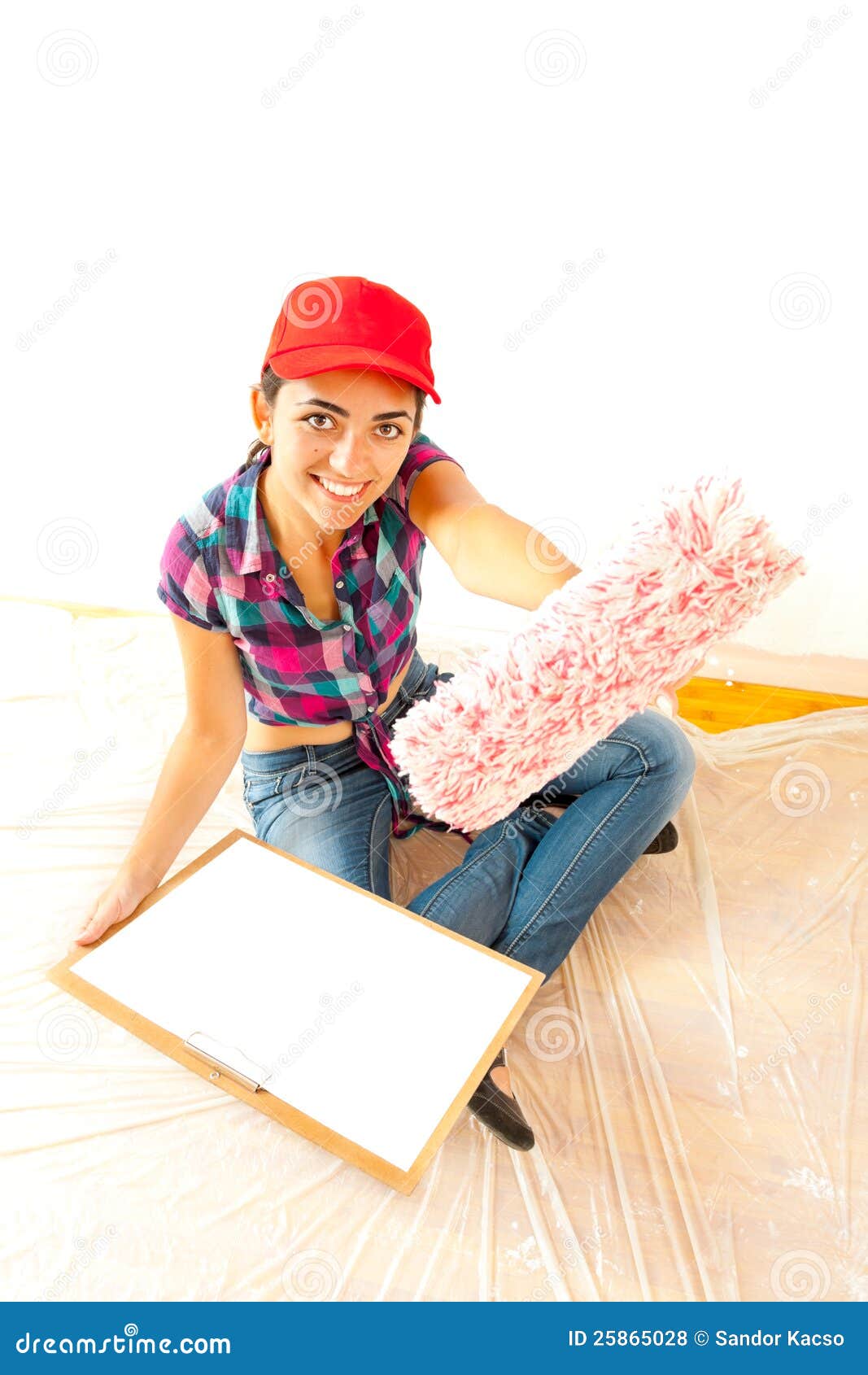 Painter with roll brush stock photo. Image of lady, painter 25865028