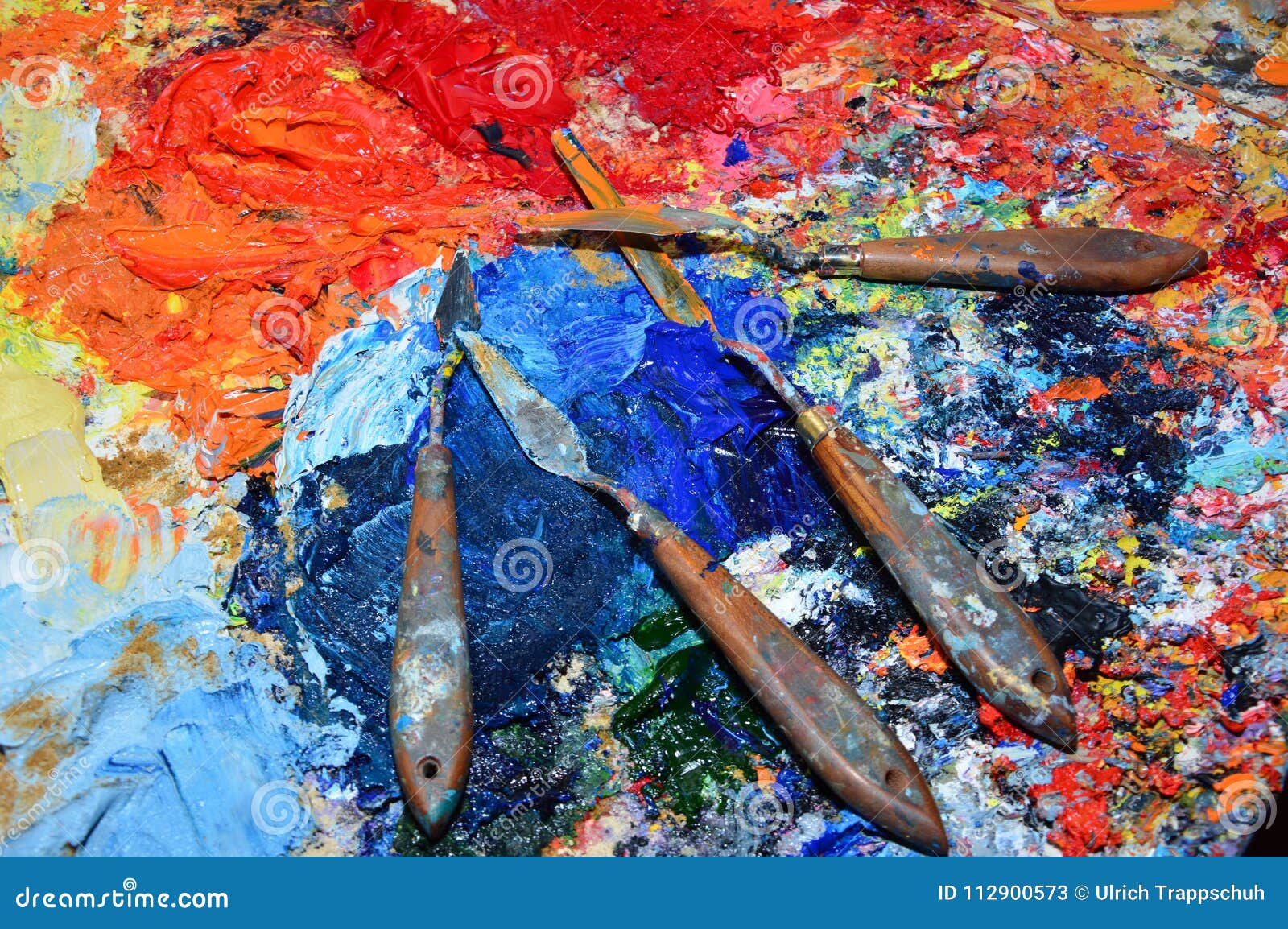 A Painter`s Palette in His with Tools Stock Image Image of crazy, artist 112900573