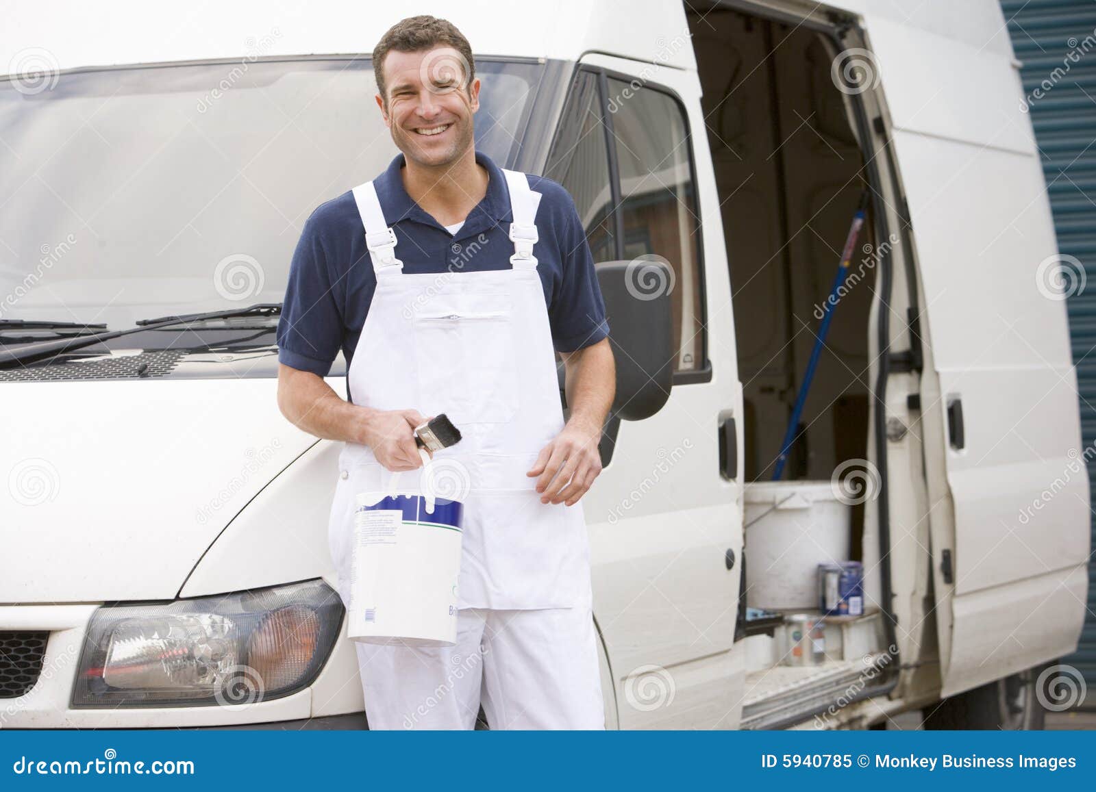Painter standing with van stock image. Image of brush 5940785