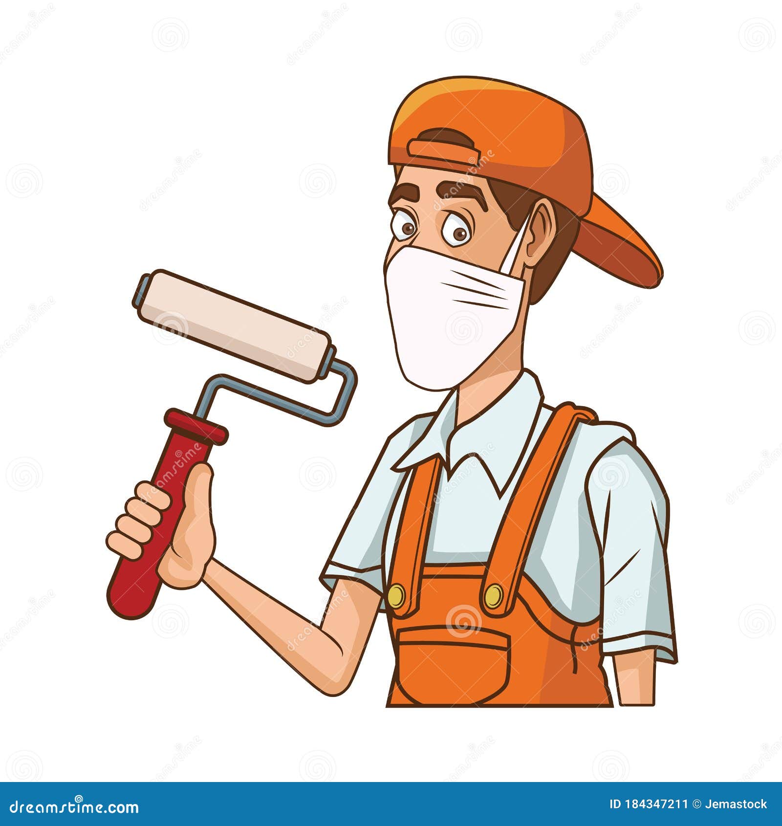 Painter Using Medical Mask with Paint Roller Stock Vector
