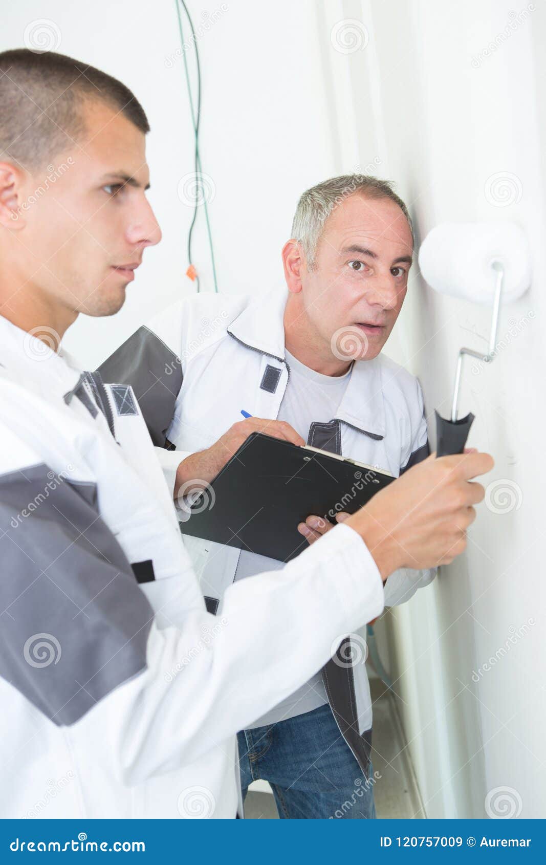 Painter Watching Apprentice Working Stock Image Image of painter