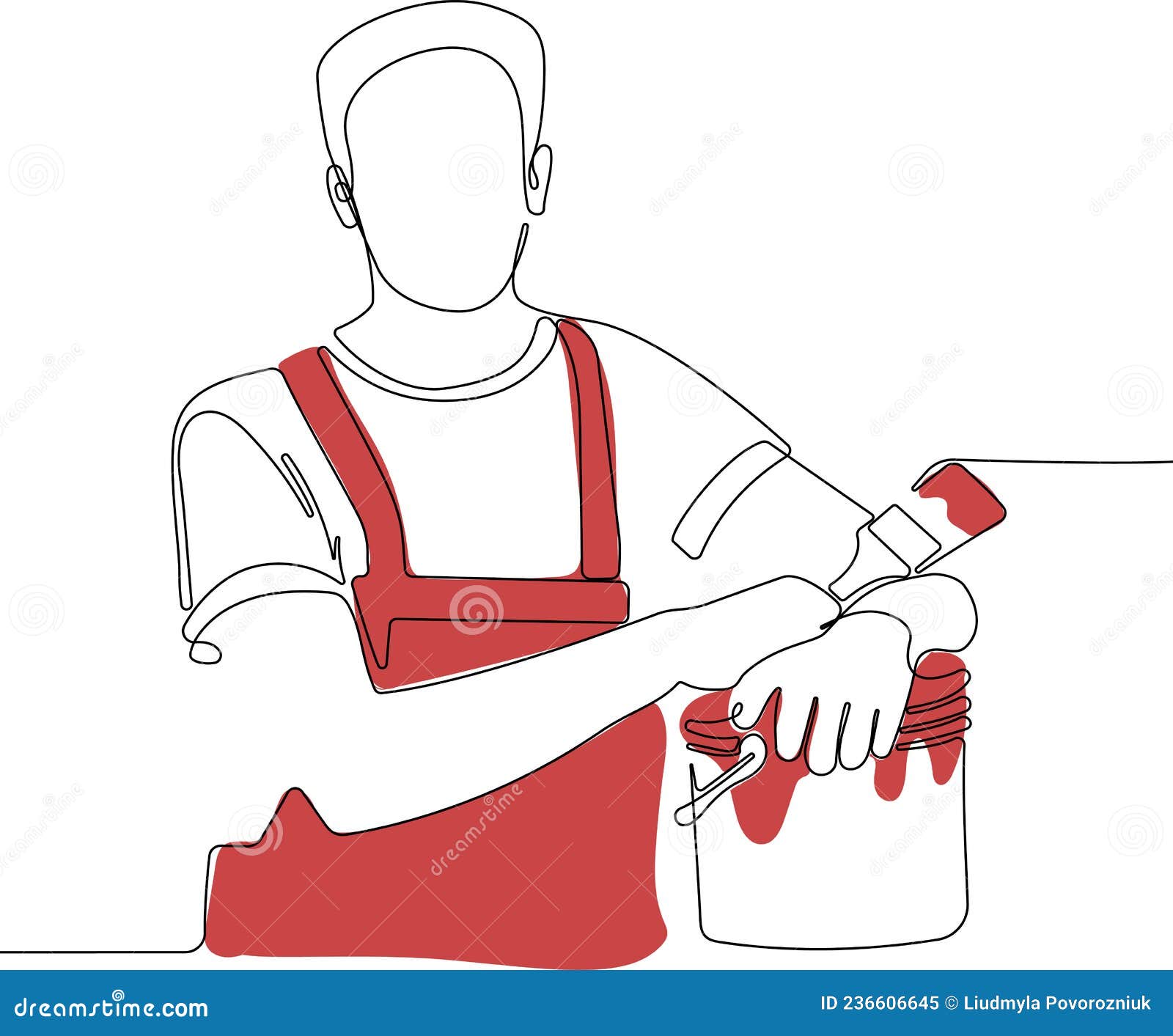 Painter Wearing Gloves Painting Wall Using Roller Stock Vector