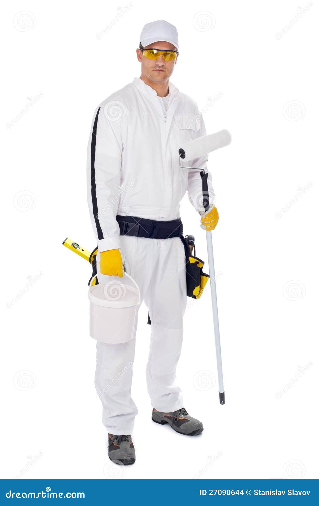 Painter in white overalls stock photo. Image of hand 27090644