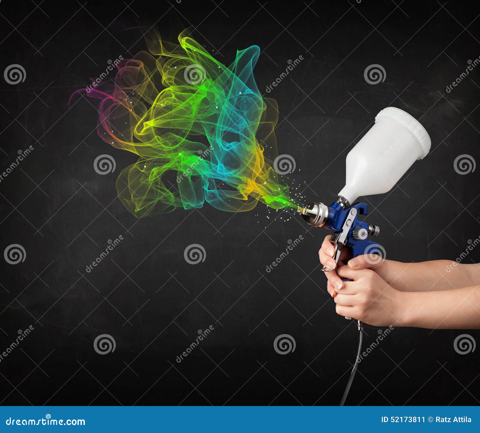Painter Working with Airbrush and Paints Colorful Paint Stock Image