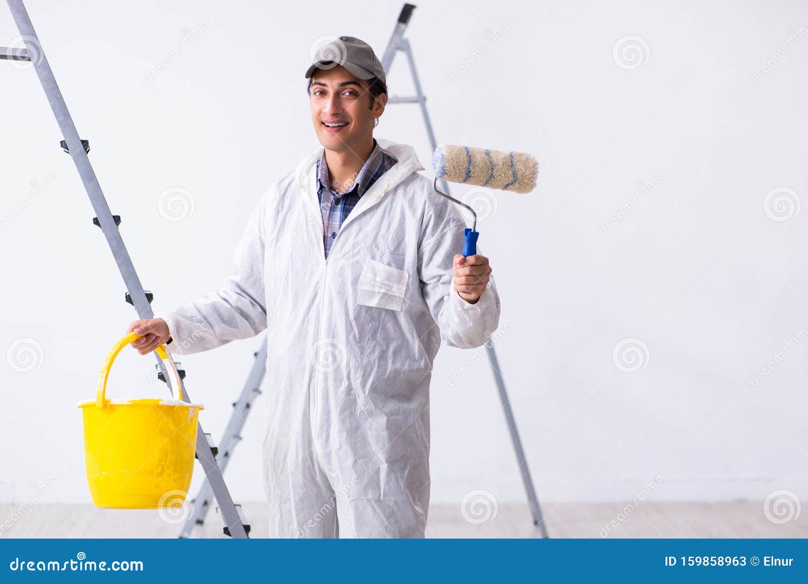 Painter Working at Construction Site Stock Image Image of interior, bucket 159858963