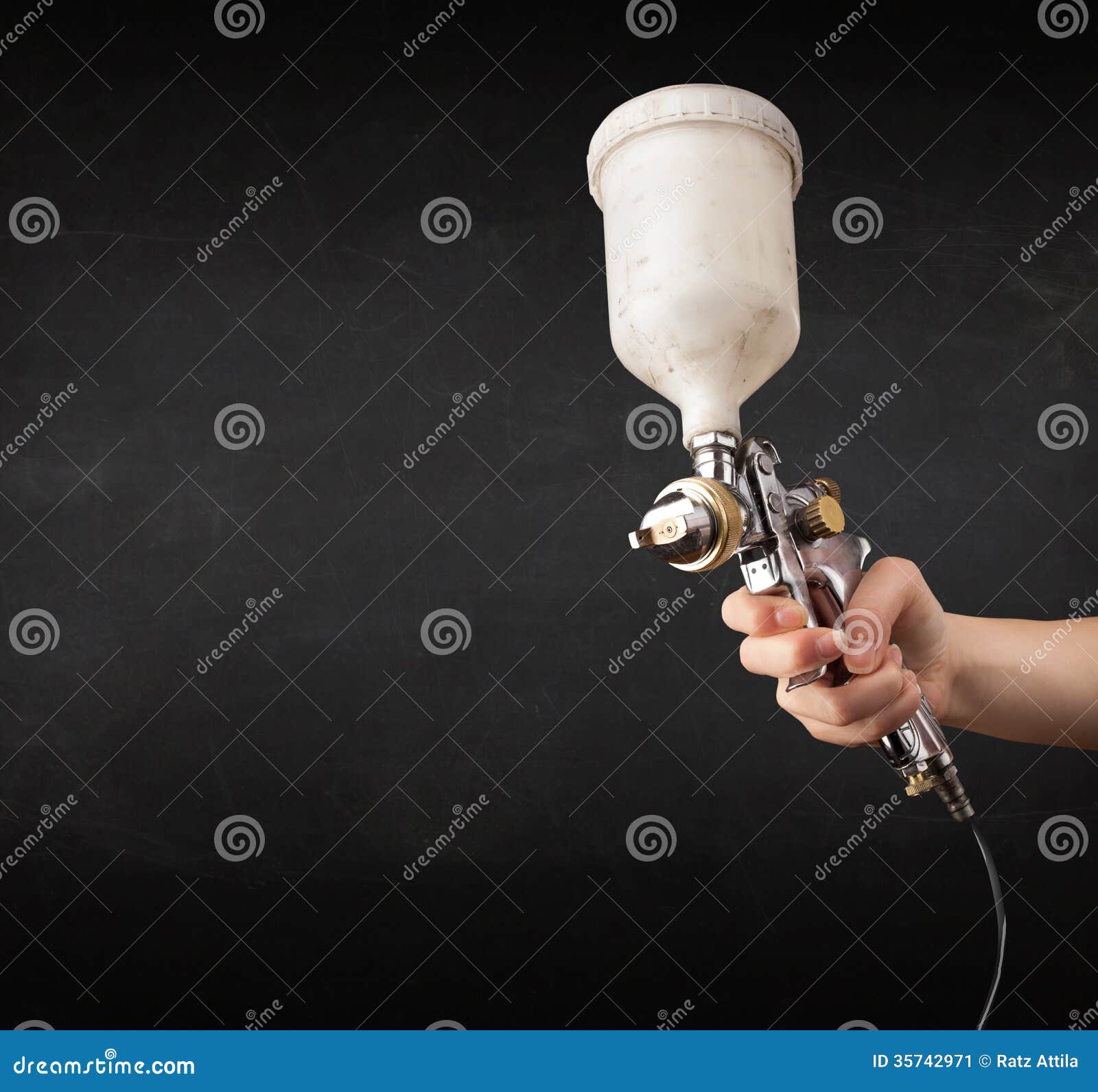 Painter Works with Airbrush Gun and Empty Copyspace Stock Image Image of hand, factory 35742971