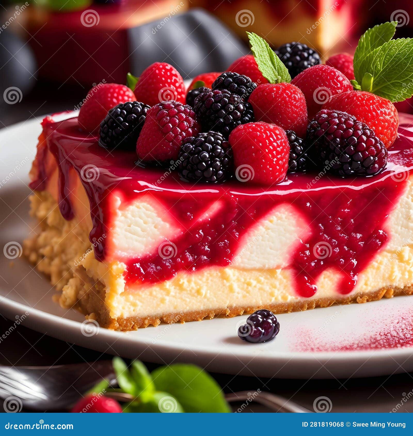 Painterly Image of the Culinary Delicious Cheese Cake with Fruits ...
