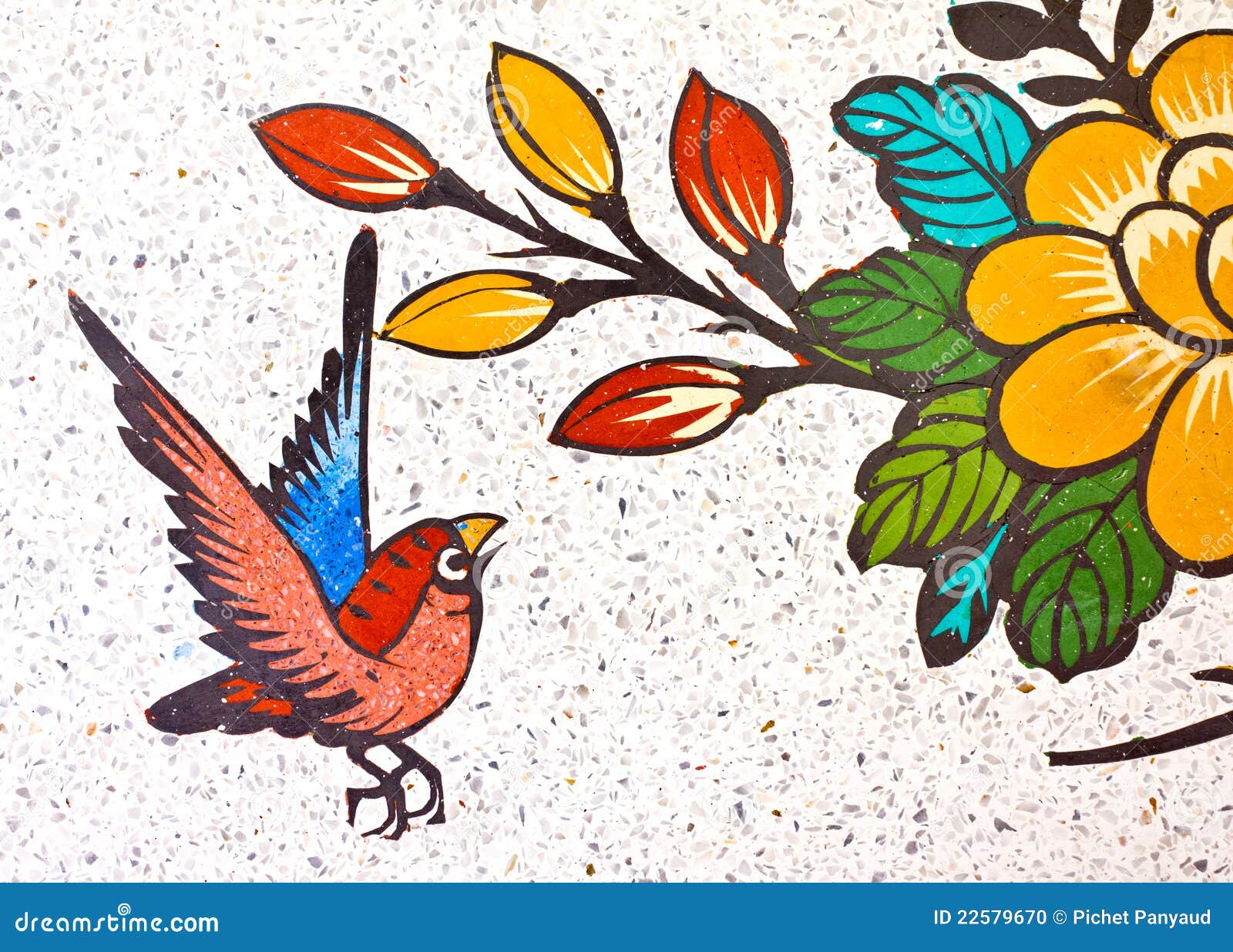 Painting of a Bird on the Wall Stock Photo Image of japanese, floral