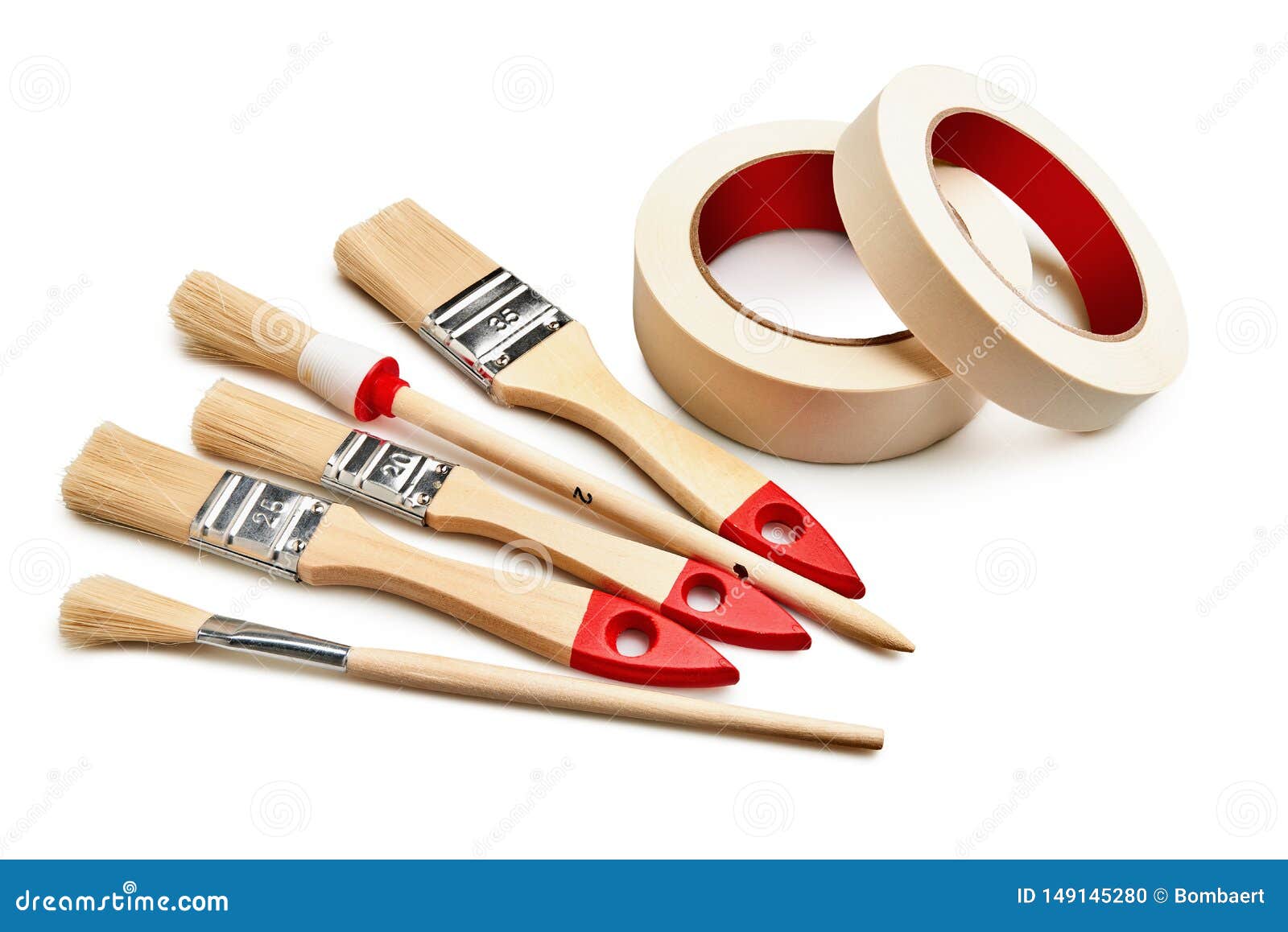 Painting Brushes and Masking Tapes on Marble Table Stock Photo Image