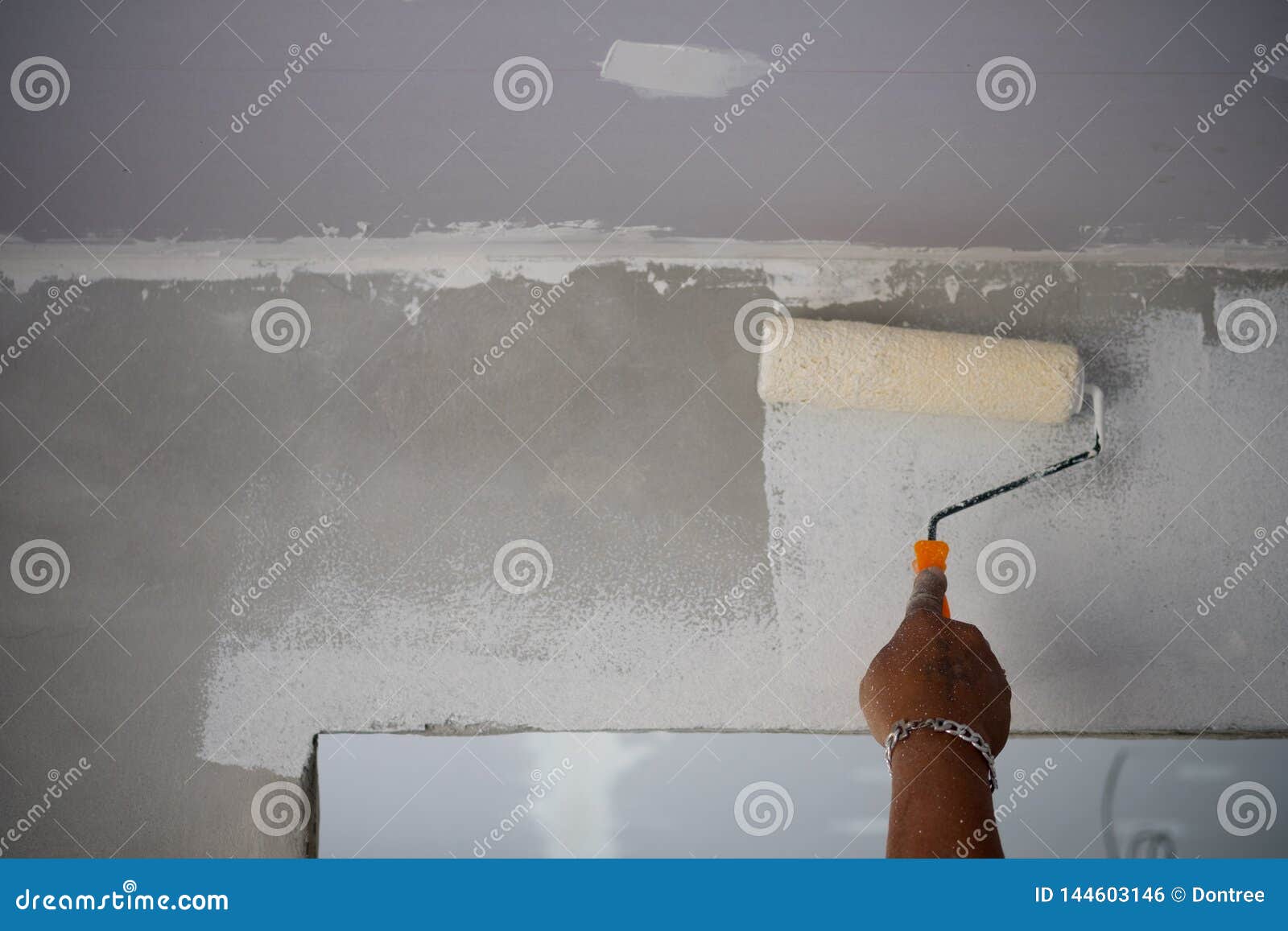 Painting Builder Worker with Roller Brush Stock Photo Image of brush