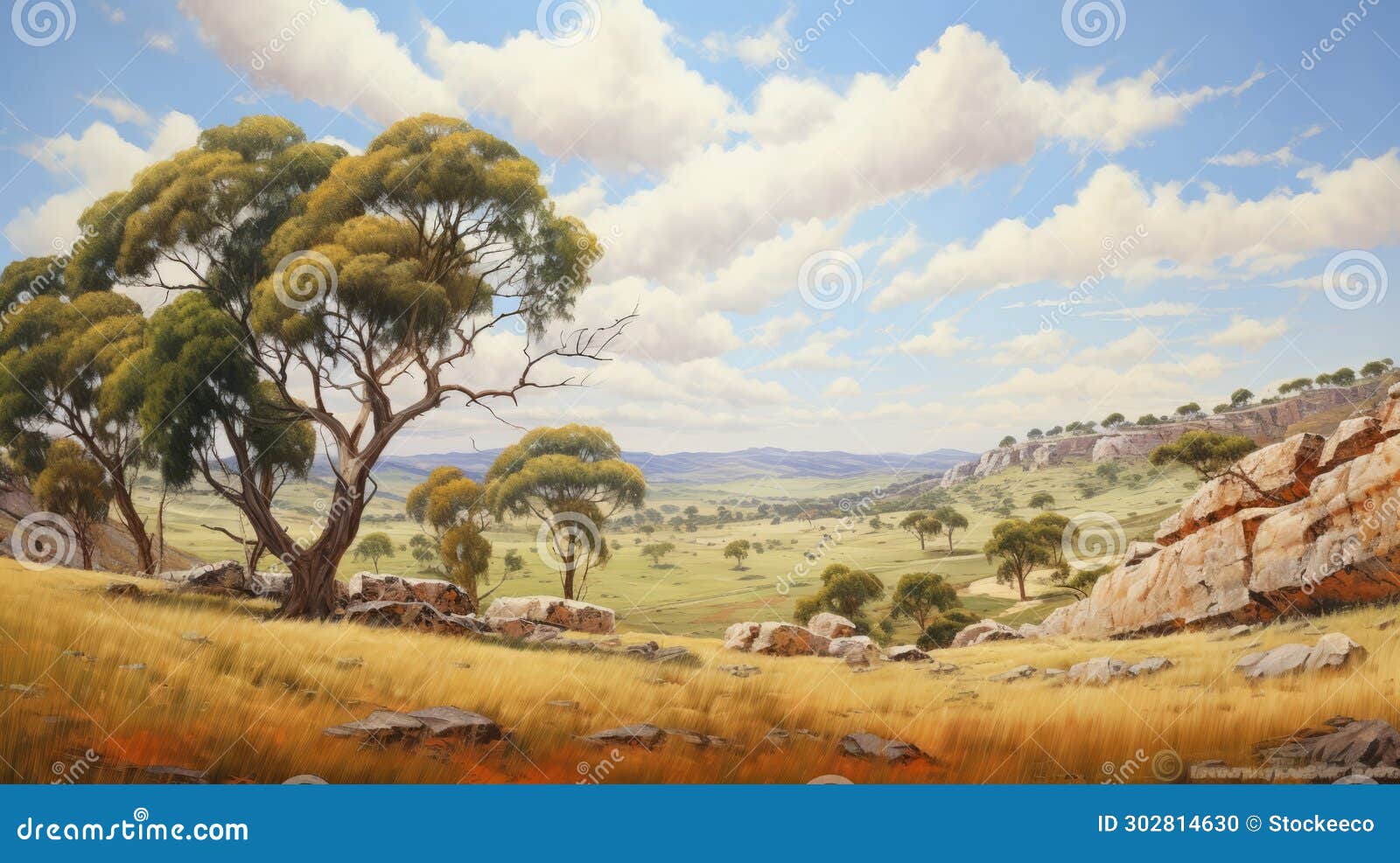 hill of australia: a naturalistic landscape painting in the style of greg hildebrandt