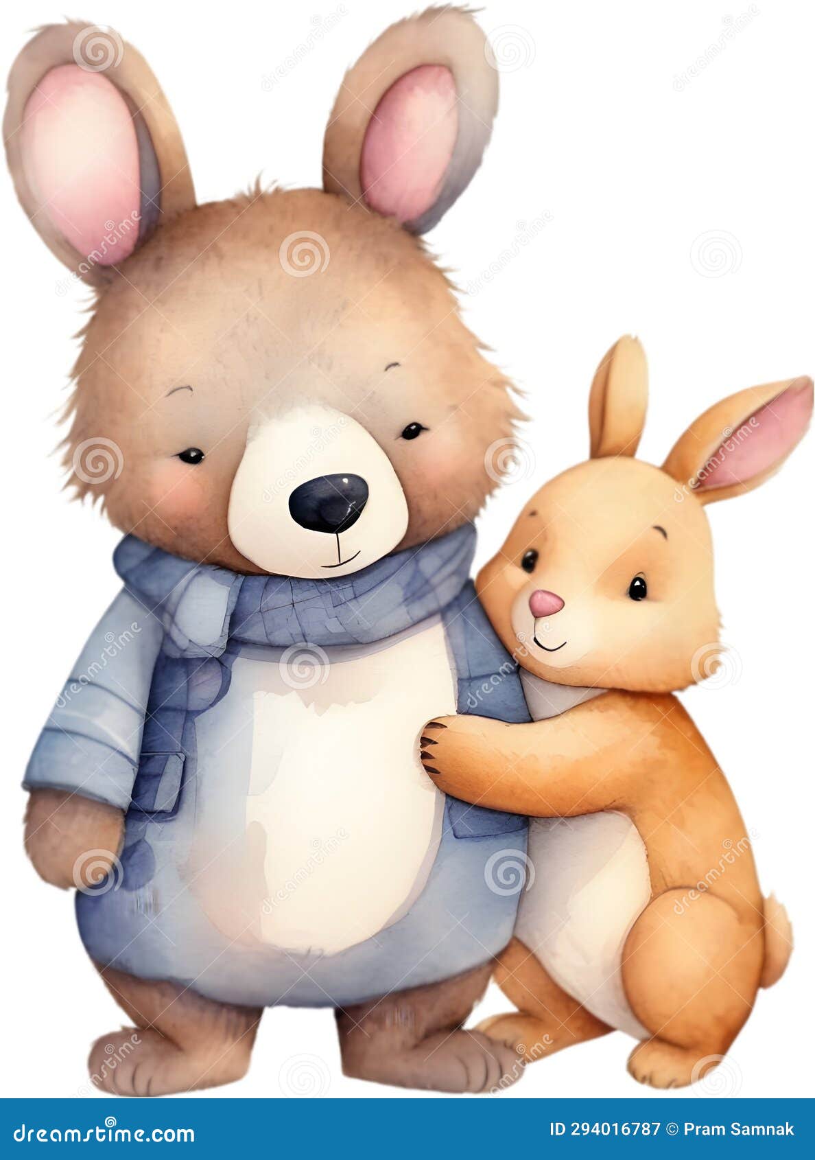 painting of a cute bear and a cute rabbit. ai-generated.