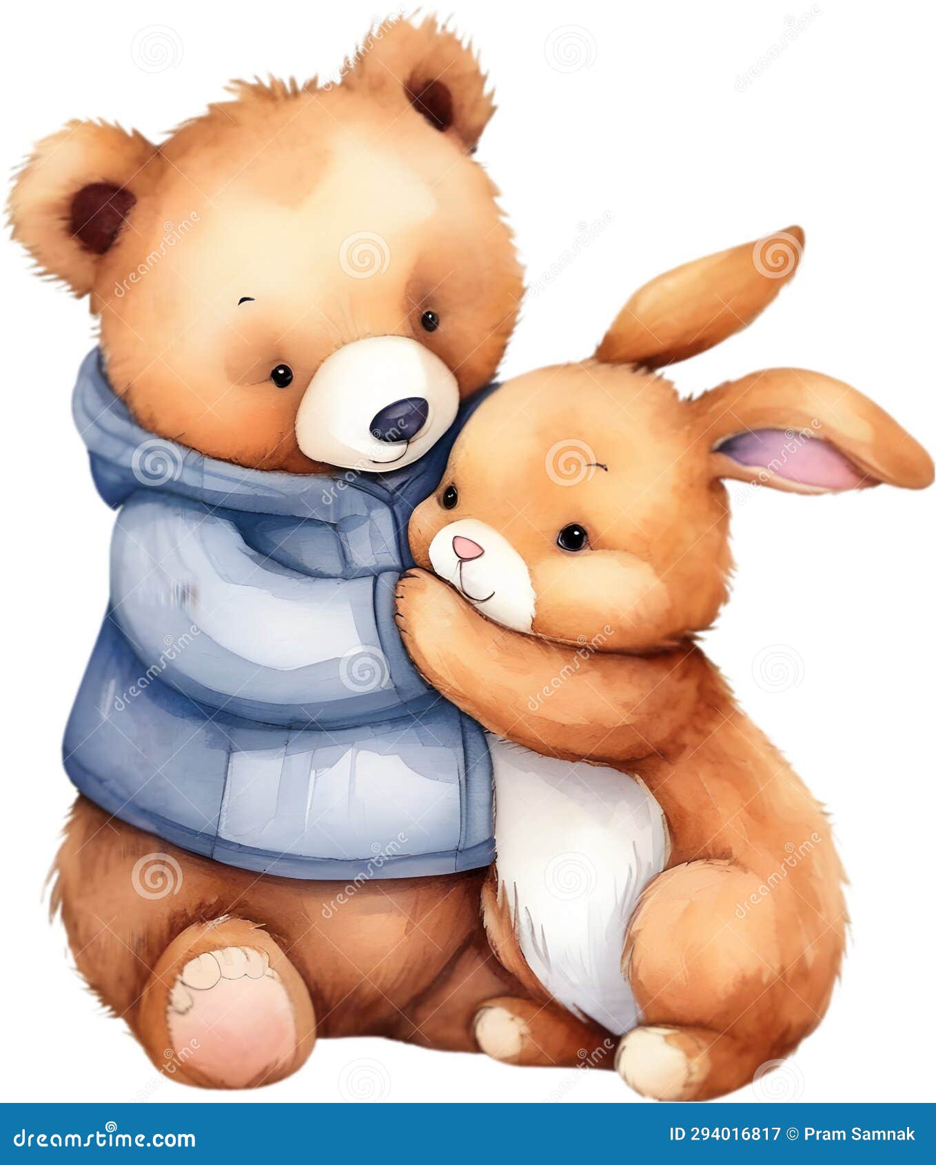 painting of a cute bear and a cute rabbit. ai-generated.