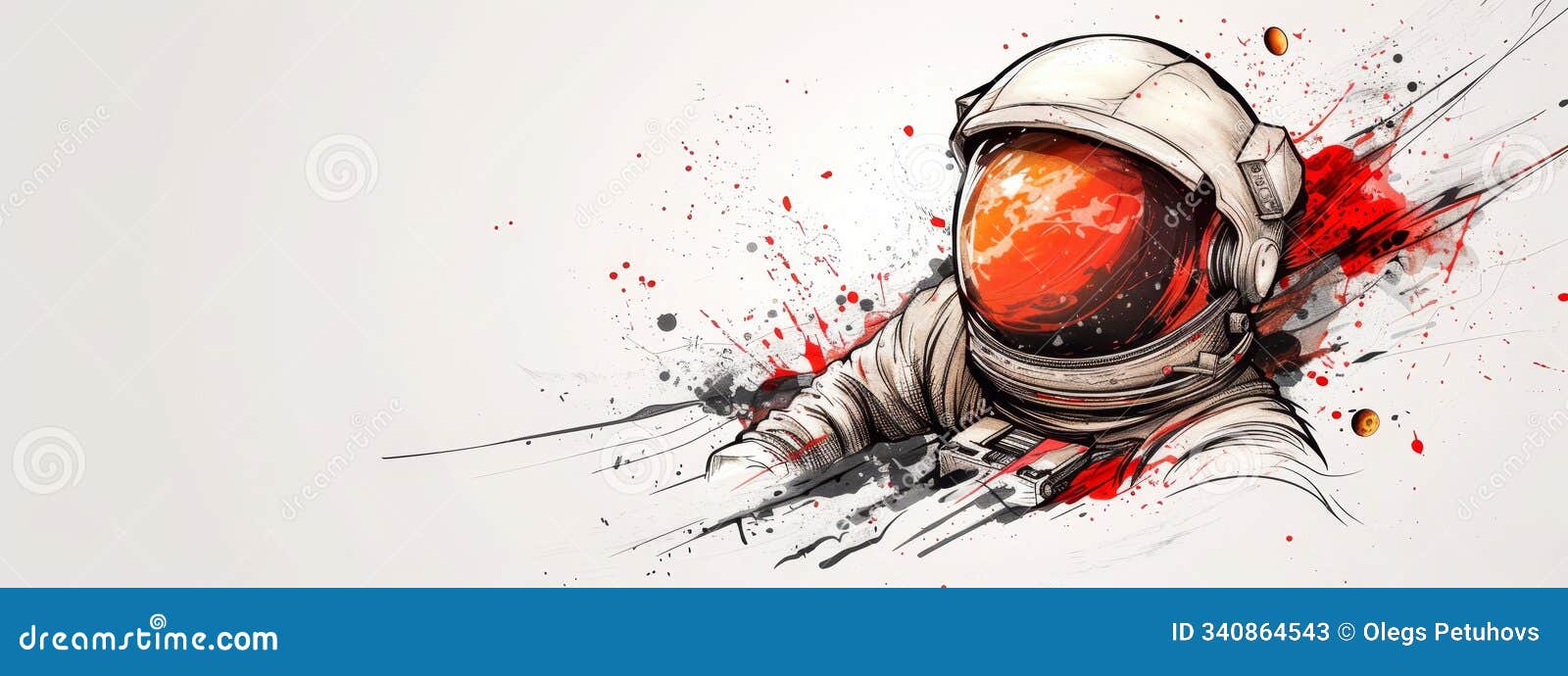 a painting depicting an astronaut's helmet with red splatters at the bottom