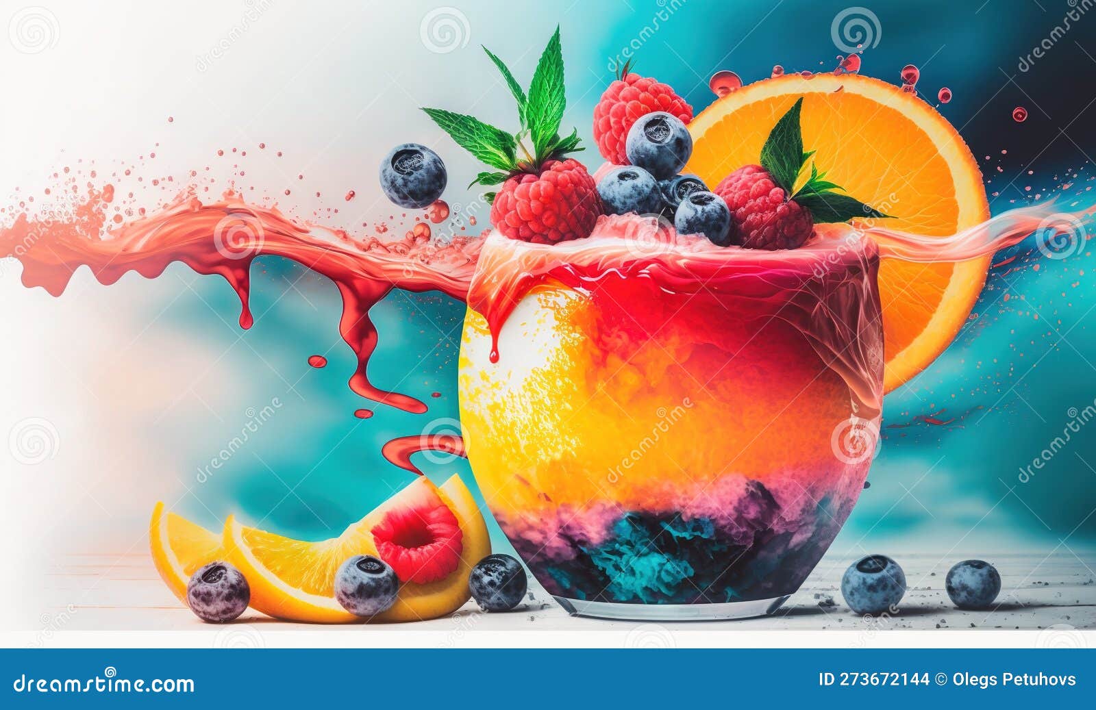 A Painting of a Glass with Fruit and Juice on it Stock Illustration
