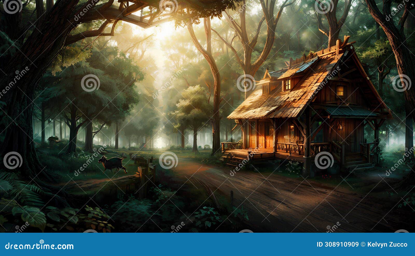 painting of a house in the forest. generated by ai