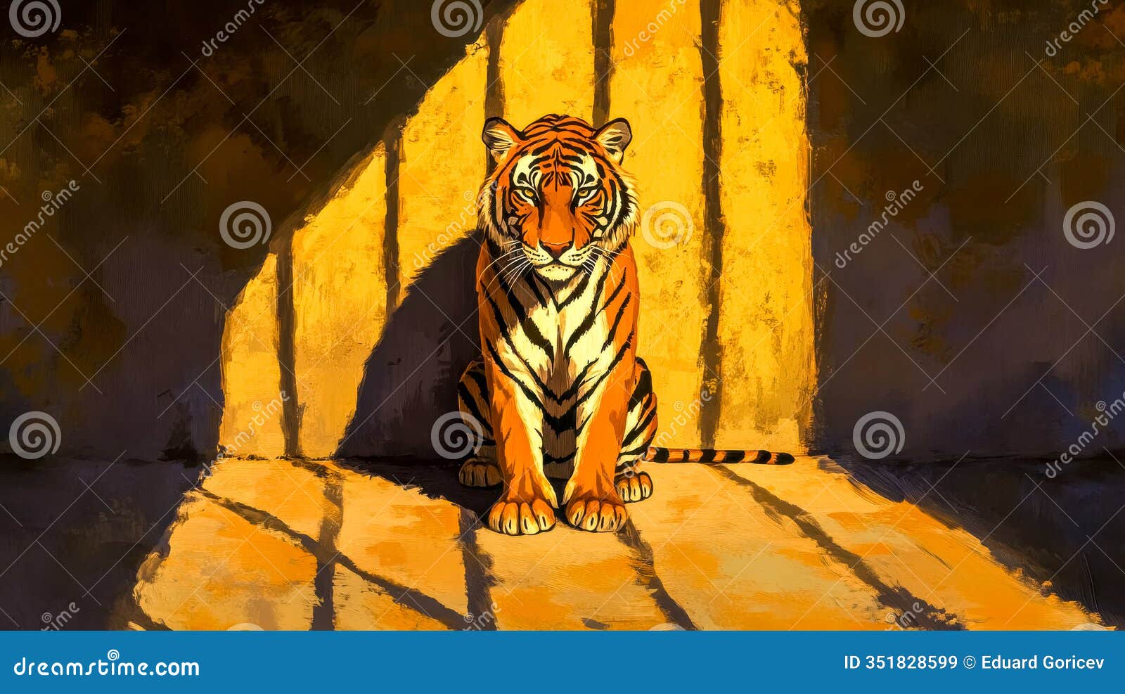 majestic tiger sitting in a cage, contemplating freedom