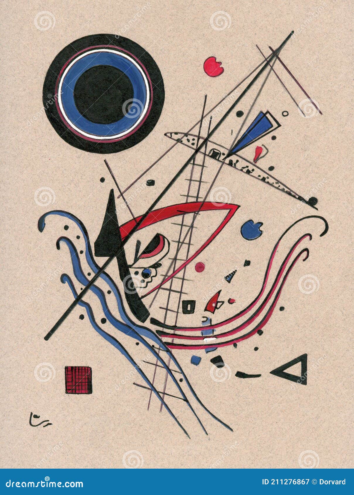 painting in manner of kandinsky on gray background