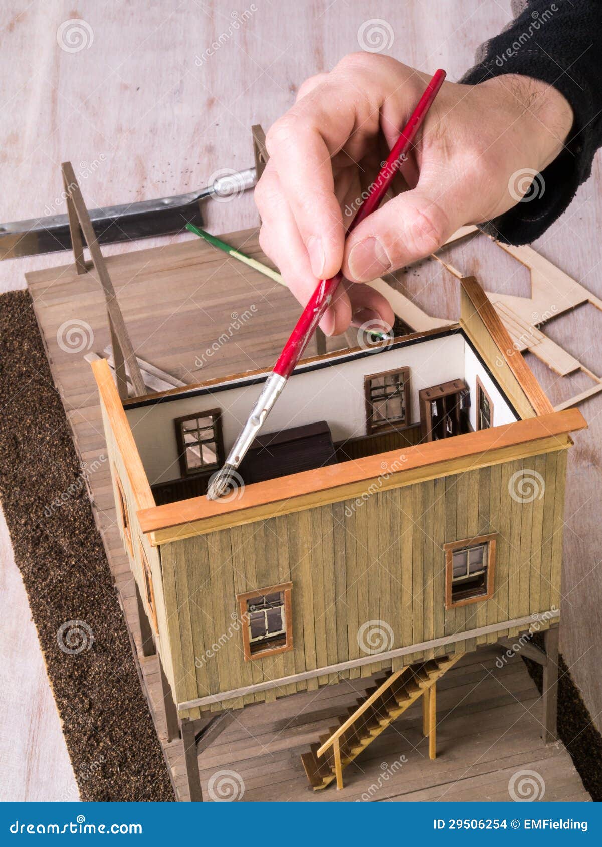 Painting a model stock photo. Image of wood, tools, plans 29506254
