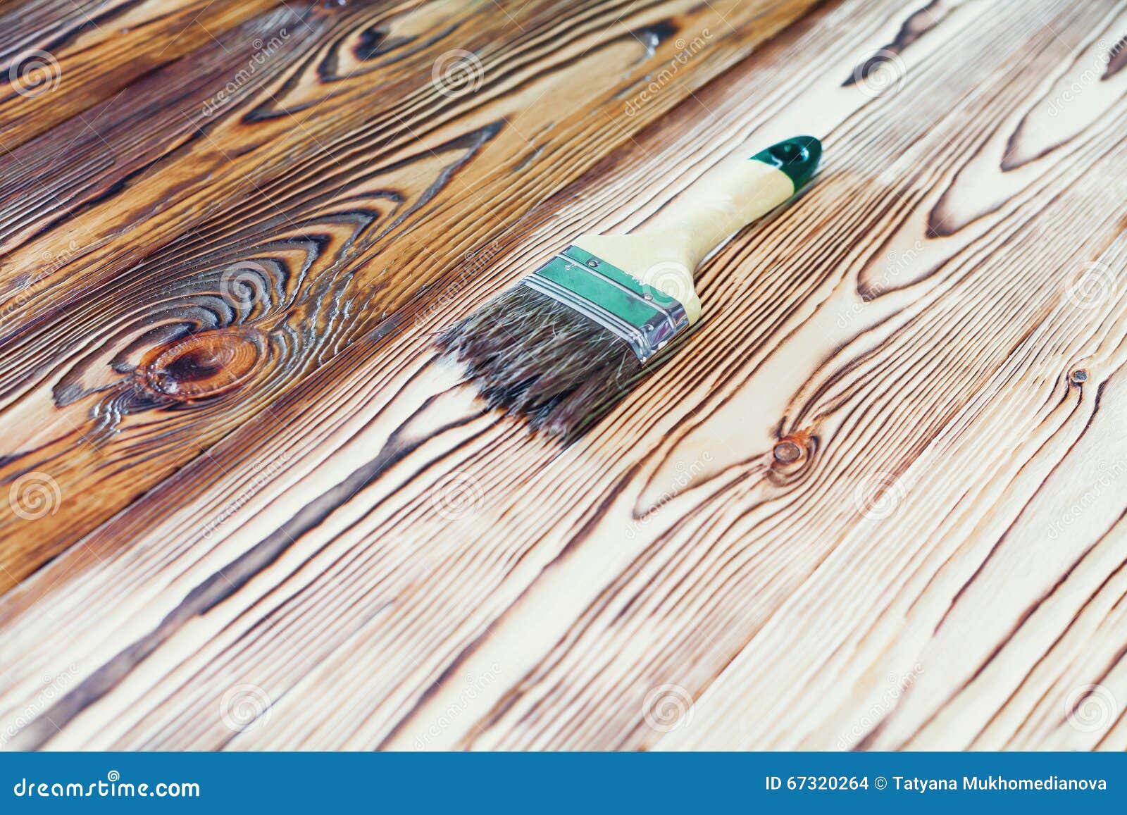 Painting Natural Wood with Paint Brush Stock Photo Image of surface