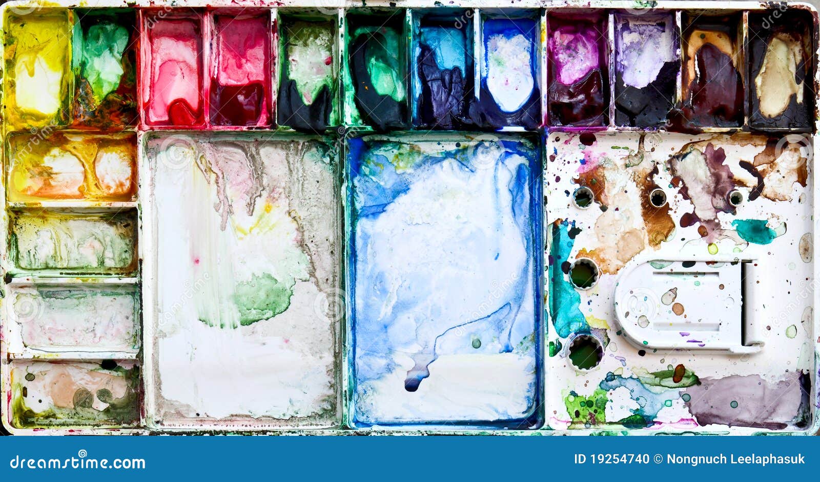 Painting Palette Box With Dirty Watercolor Stock Photo - Image: 19254740