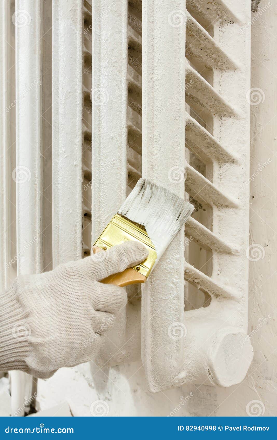 Painting Radiator Central Heating with Brush Stock Photo Image of