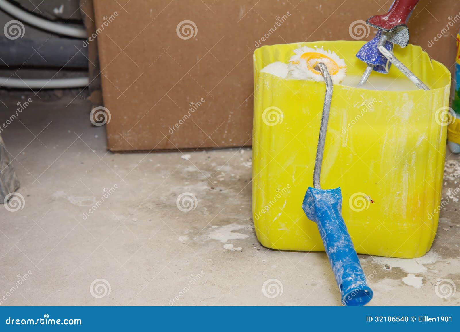 Painting Roller in Paint Can Stock Photo Image of handle, indoors