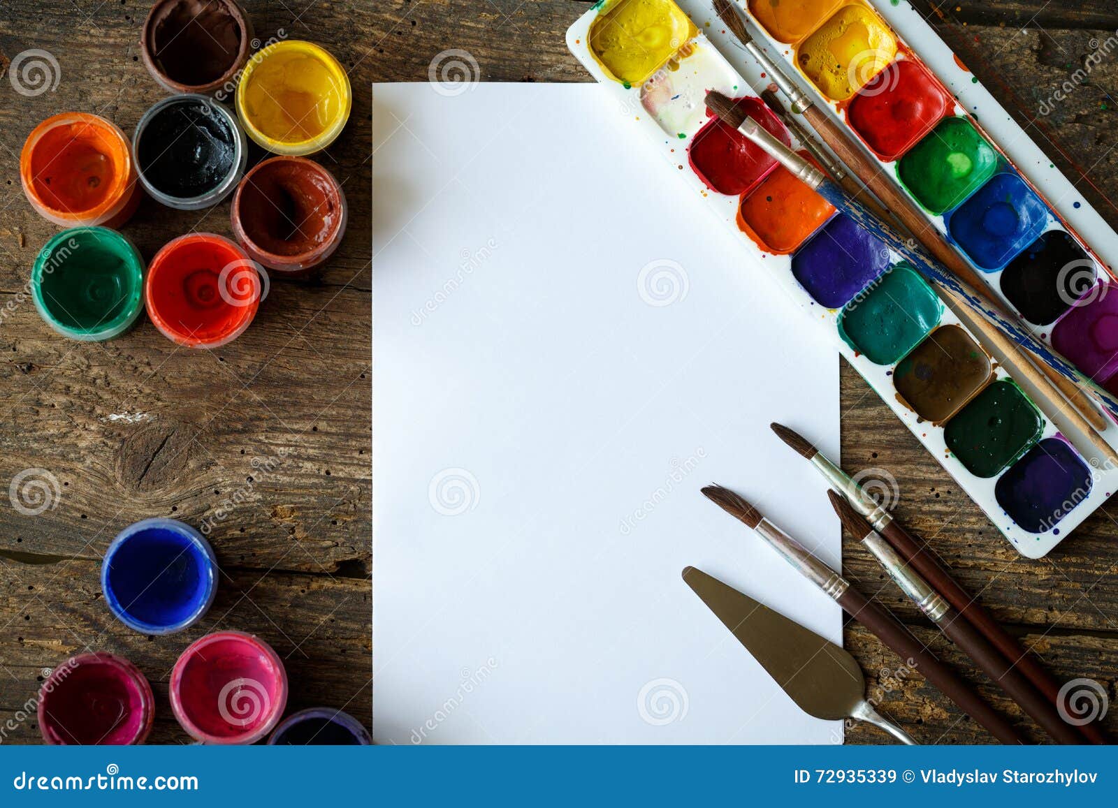 Painting Set: Paper, Brushes, Paints, Watercolor, Acrylic Paint Stock ...