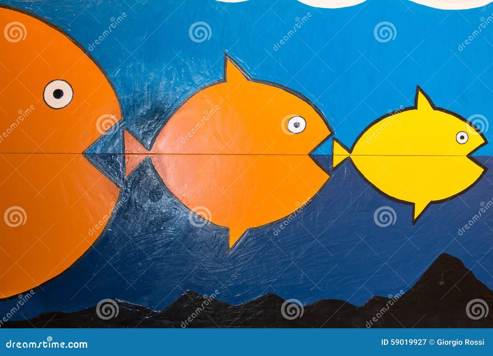 Painting of Three Fishes Eating Each Other Stock Image Image of