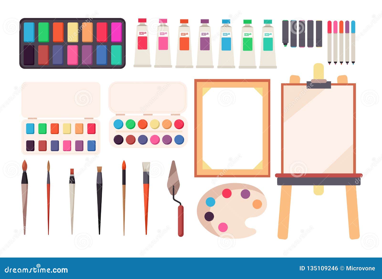 Easel Art Board, Paint pallet And Paint Brush Cartoon Vector Icon  Illustration (2) - Painting - Sticker