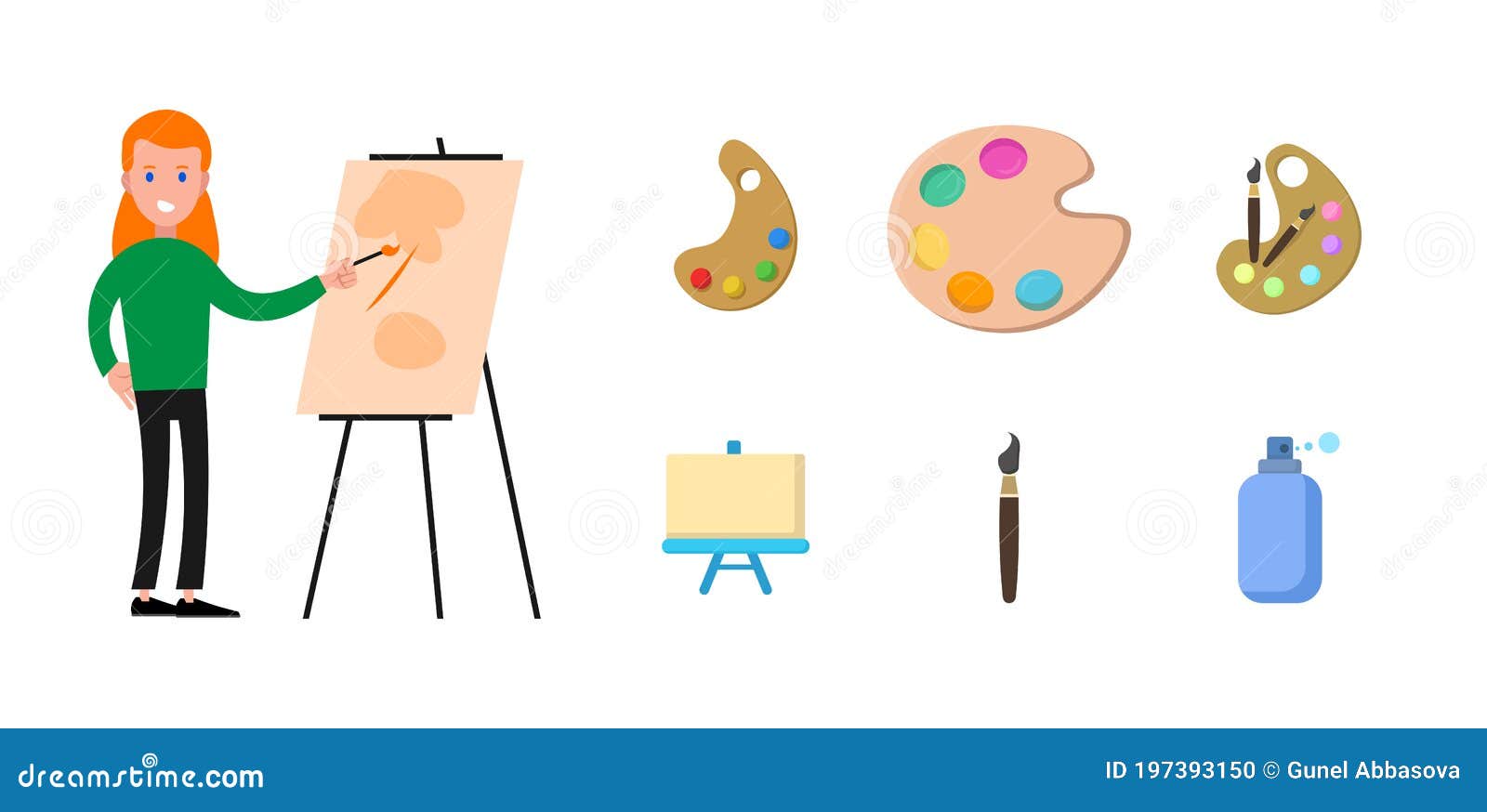vector set of art materials, drawn by wayercolor, palette