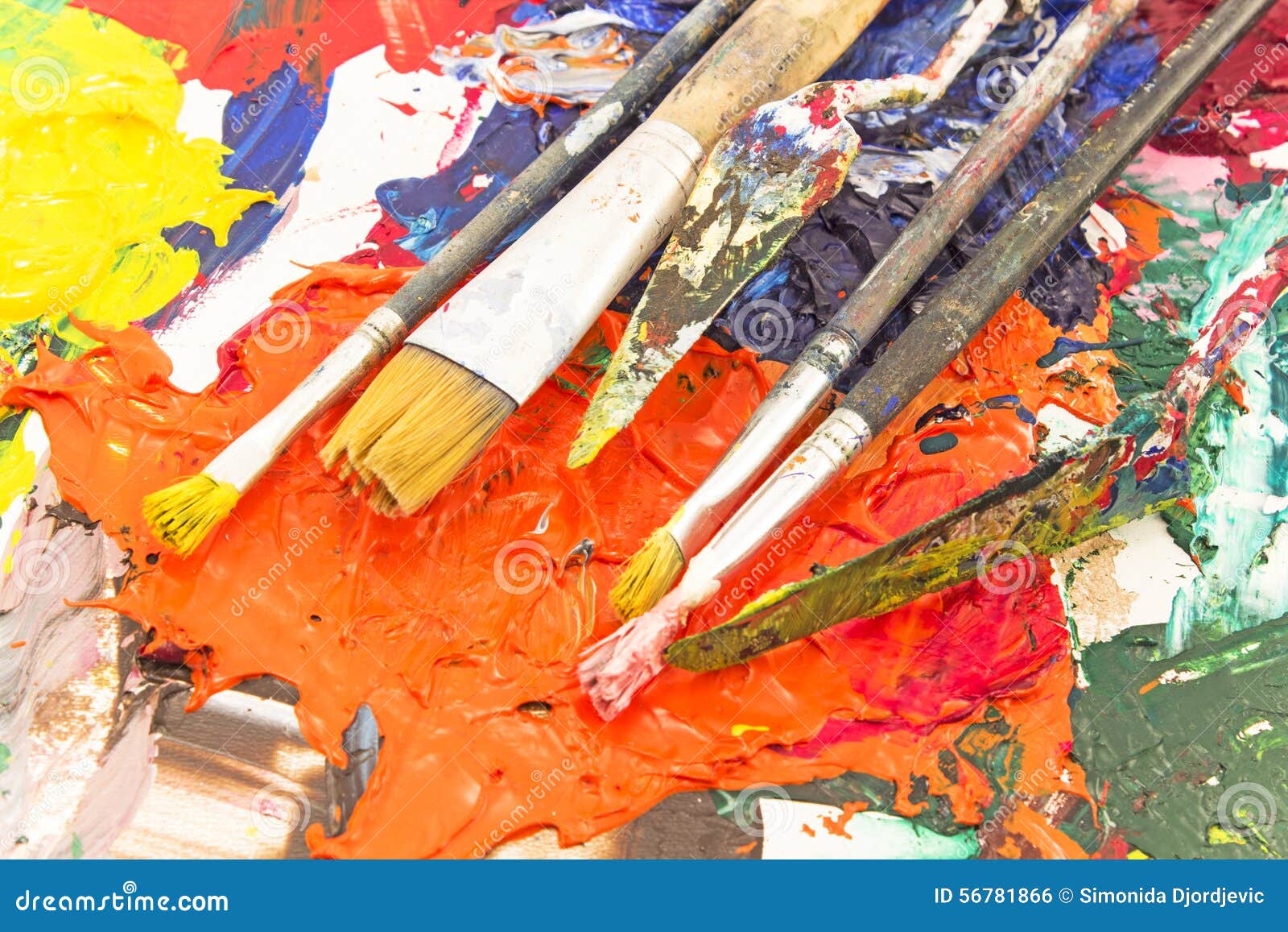 Painting tools on pallet stock photo. Image of tool, acrylic 56781866