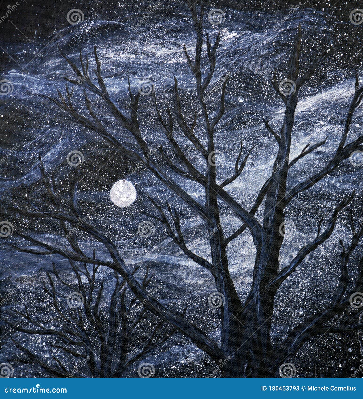 Trees In Moonlight Painting Stock Illustration Illustration Of