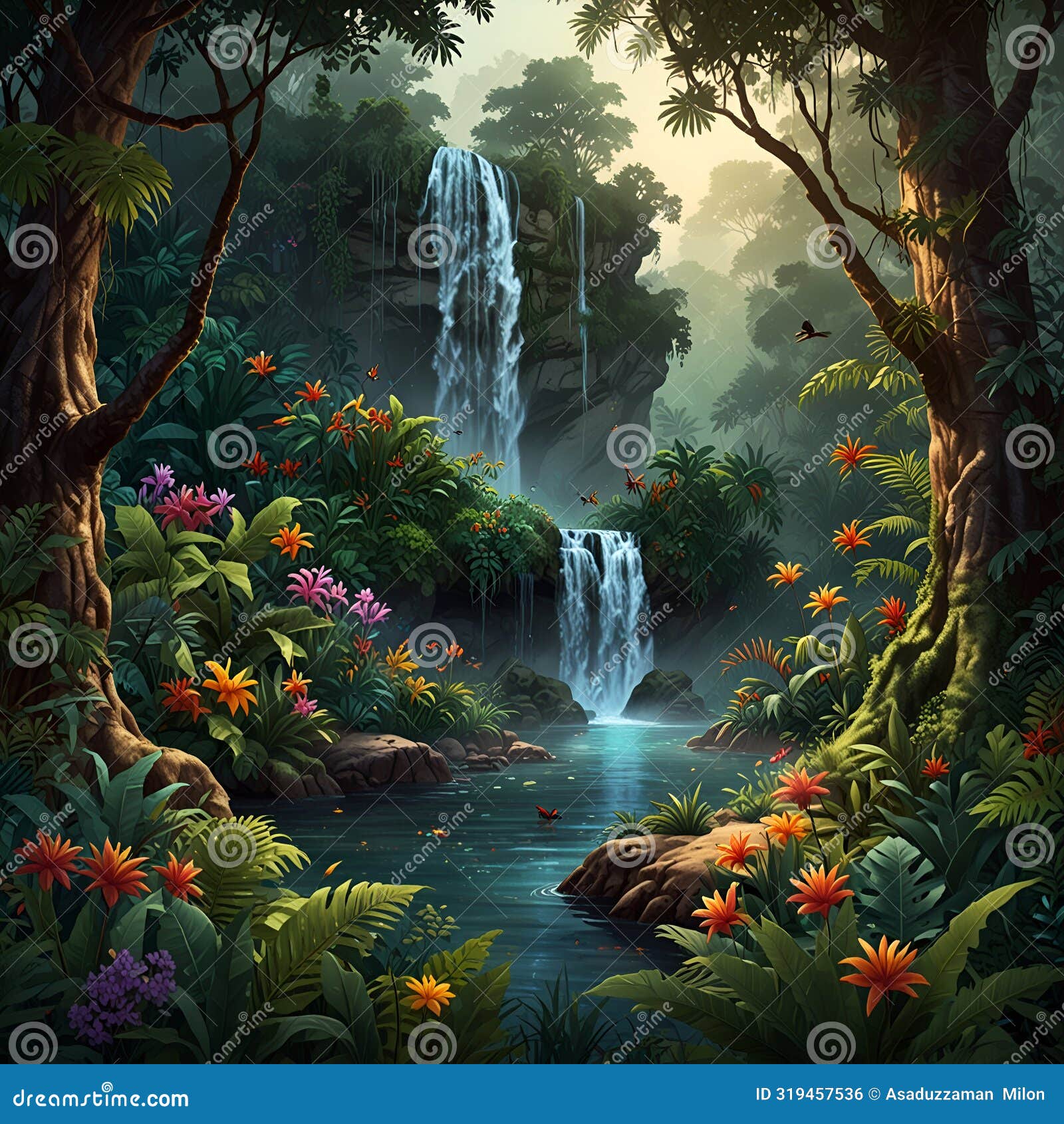 painting of a tropical jungle scene