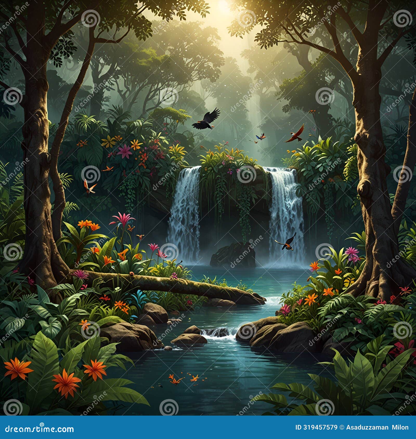 painting of a tropical jungle scene