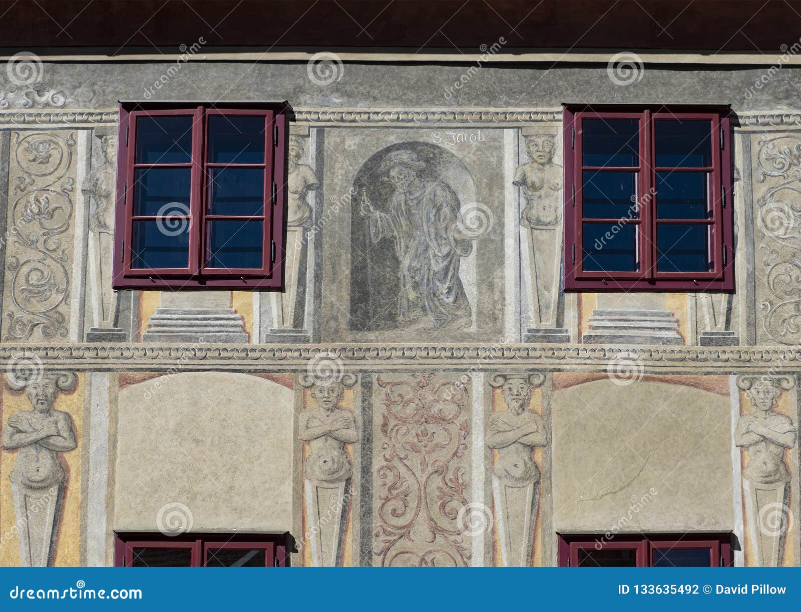 painting on wall cesky krumlov honoring saint jacob
